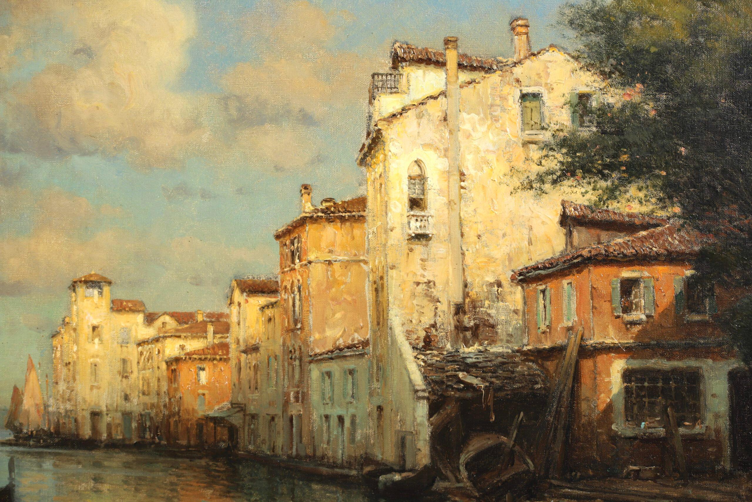 A Venetian Canal - Impressionist Landscape Oil Painting by Antoine Bouvard 8