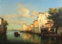 A Venetian Canal - Impressionist Landscape Oil Painting by Antoine Bouvard