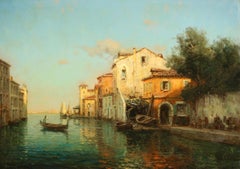 A Venetian Canal - Impressionist Landscape Oil Painting by Antoine Bouvard