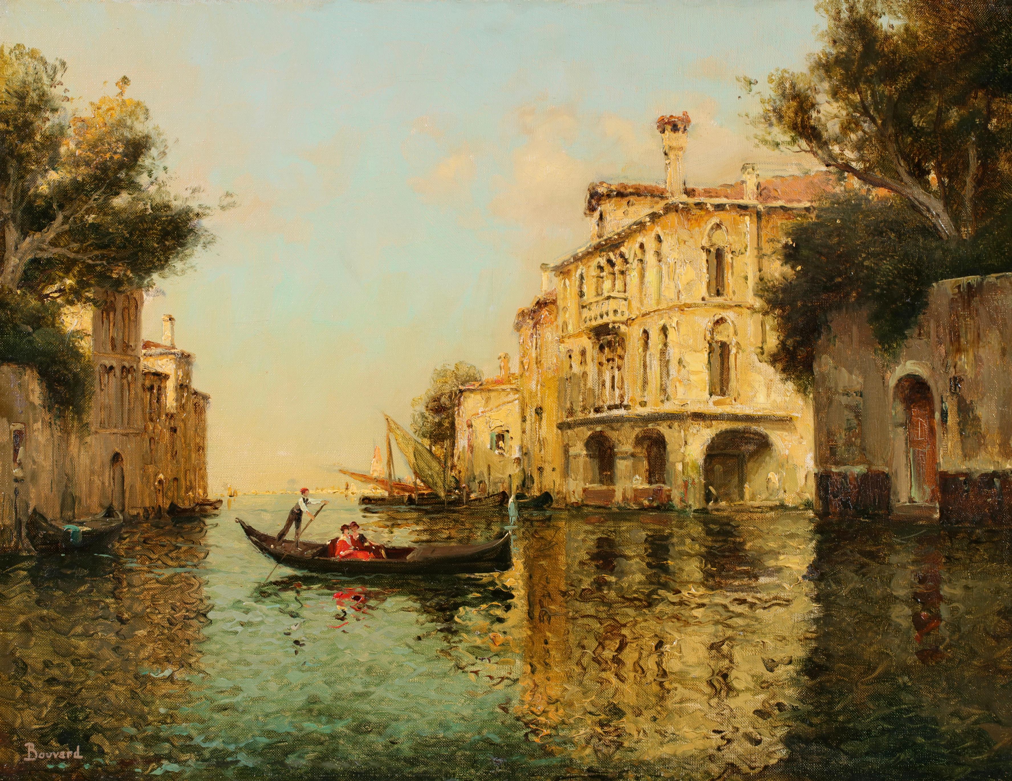 A Venetian Canal - Impressionist Landscape Oil Painting by Antoine Bouvard - Beige Landscape Painting by Antoine Bouvard Snr. 
