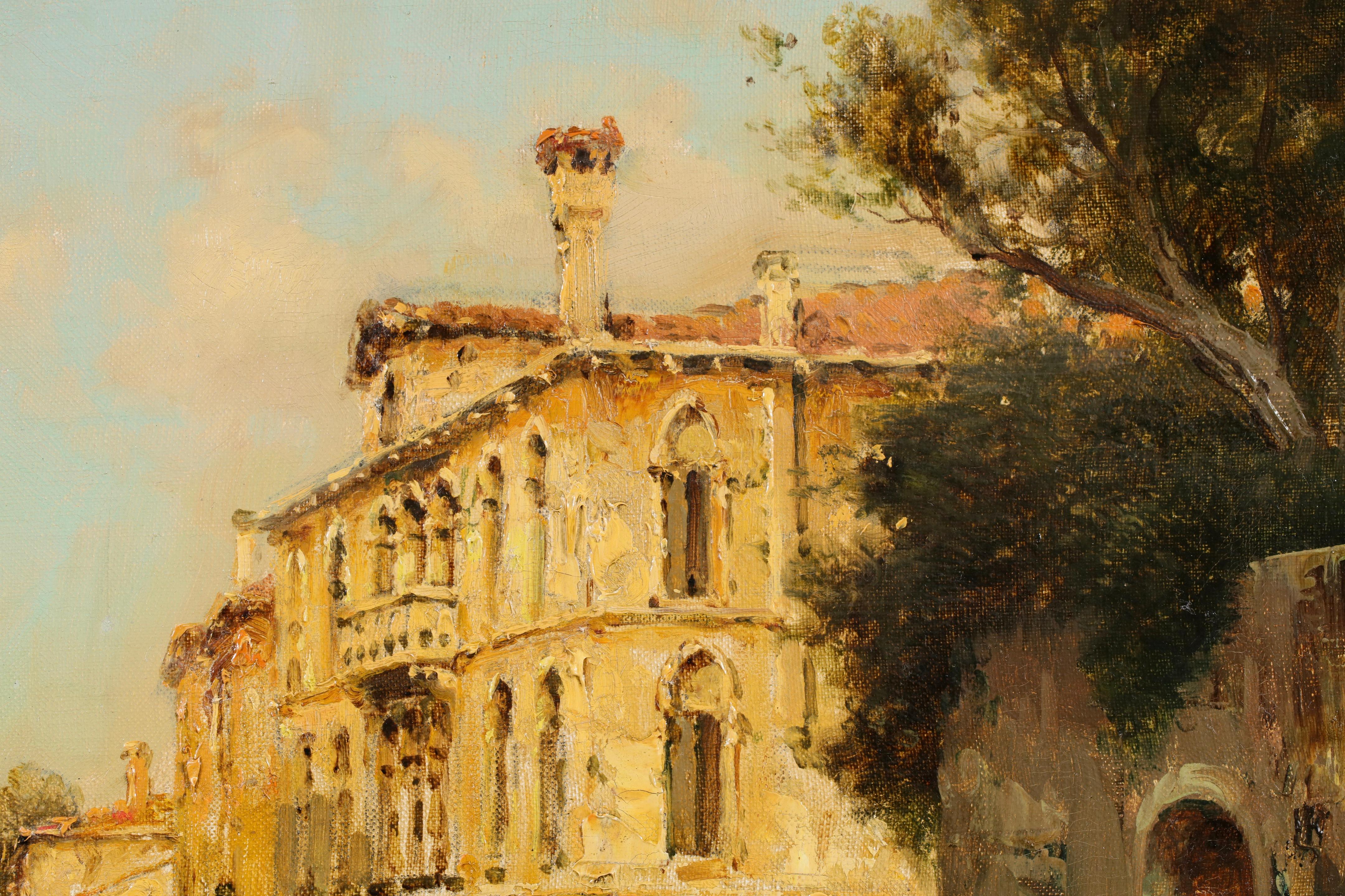 A Venetian Canal - Impressionist Landscape Oil Painting by Antoine Bouvard For Sale 1