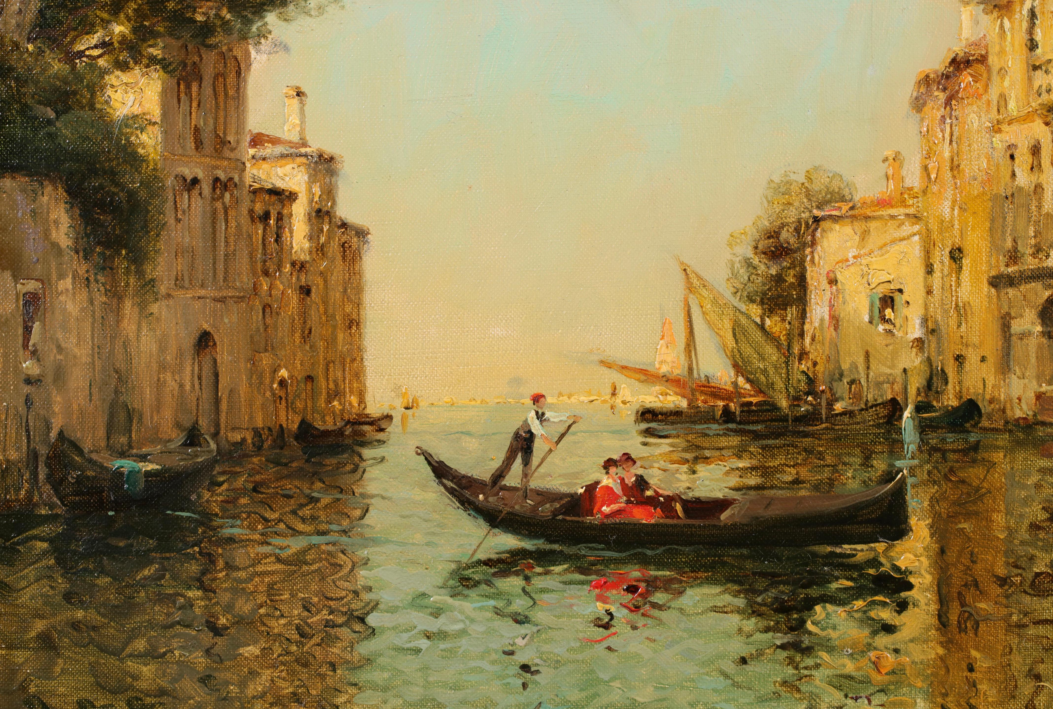 A Venetian Canal - Impressionist Landscape Oil Painting by Antoine Bouvard For Sale 2