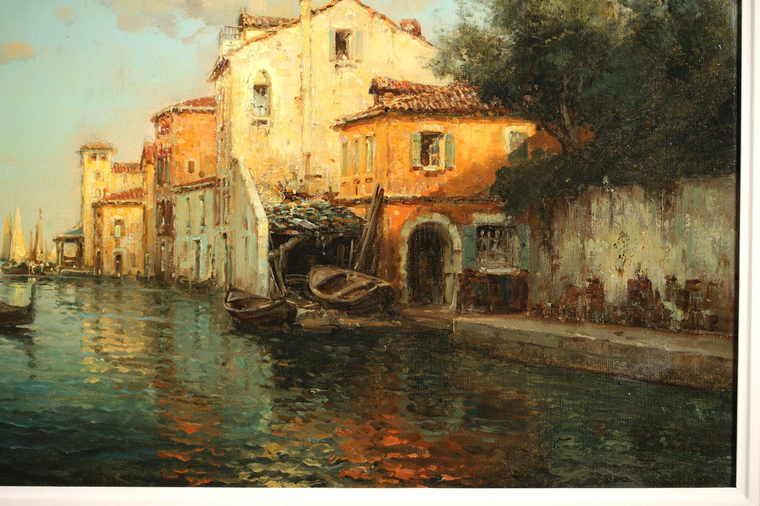 Ein venezianischer Kanal – Impressionistische Landschaft, Ölgemälde von Antoine Bouvard im Angebot 1