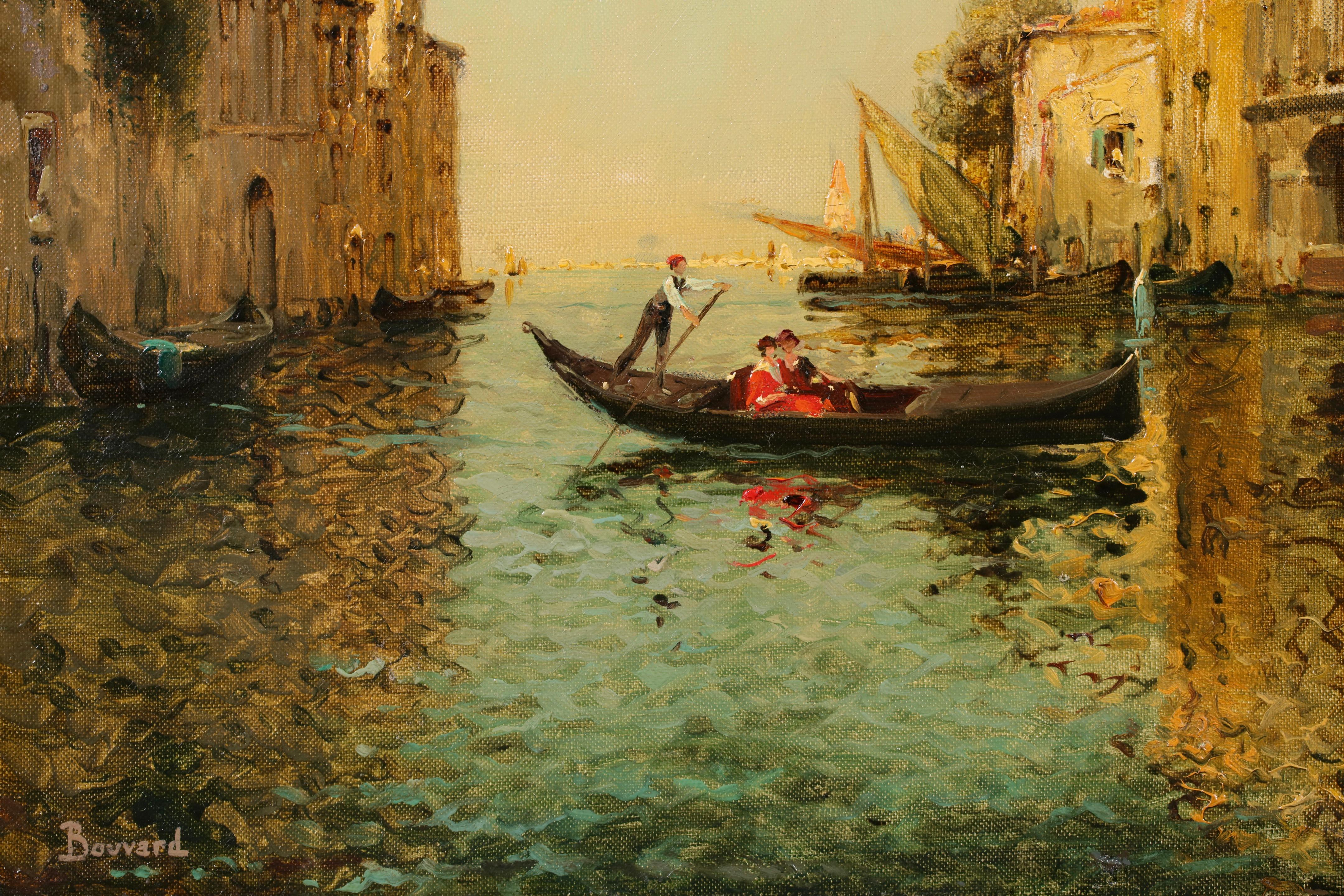 A Venetian Canal - Impressionist Landscape Oil Painting by Antoine Bouvard For Sale 3