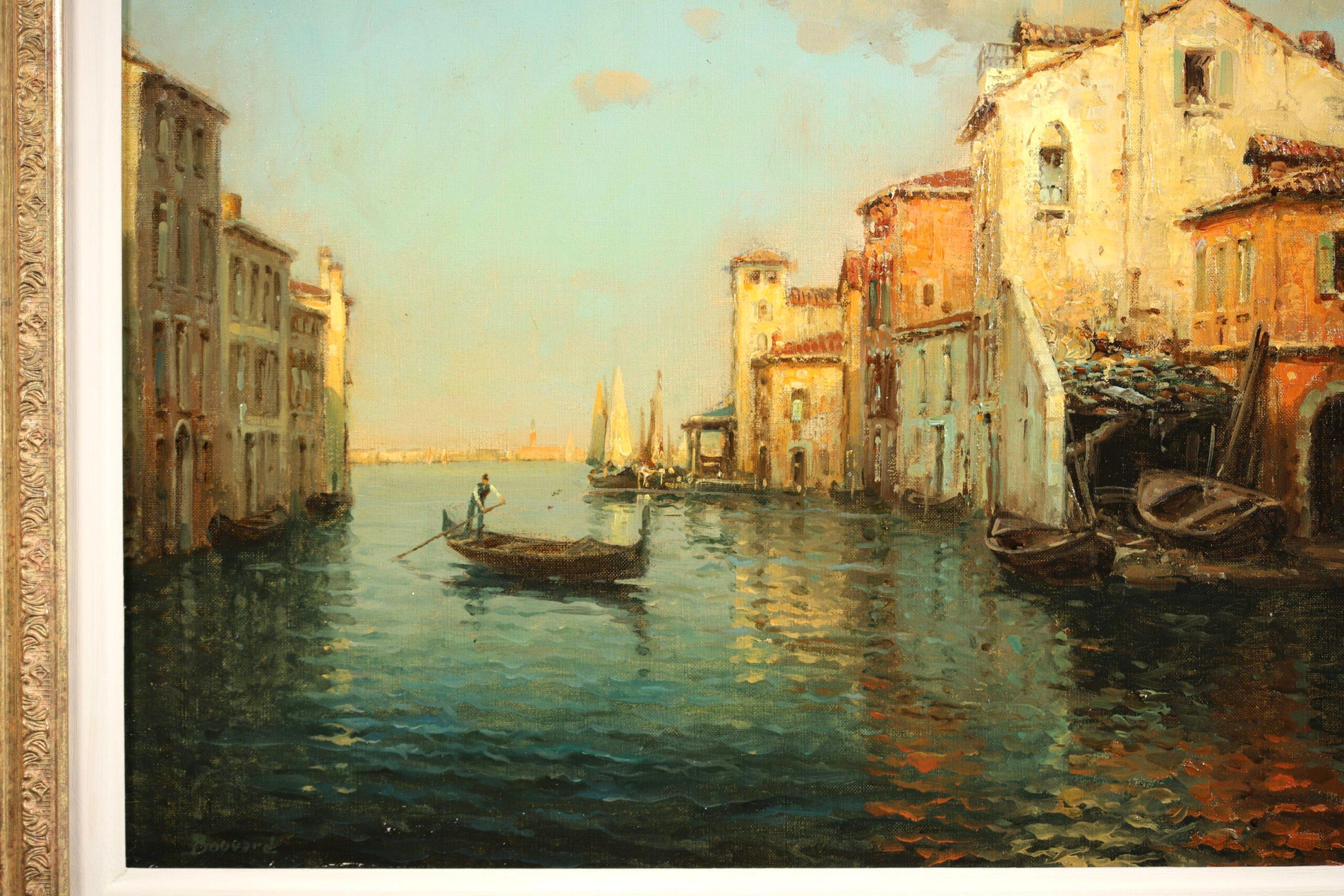 Ein venezianischer Kanal – Impressionistische Landschaft, Ölgemälde von Antoine Bouvard im Angebot 2