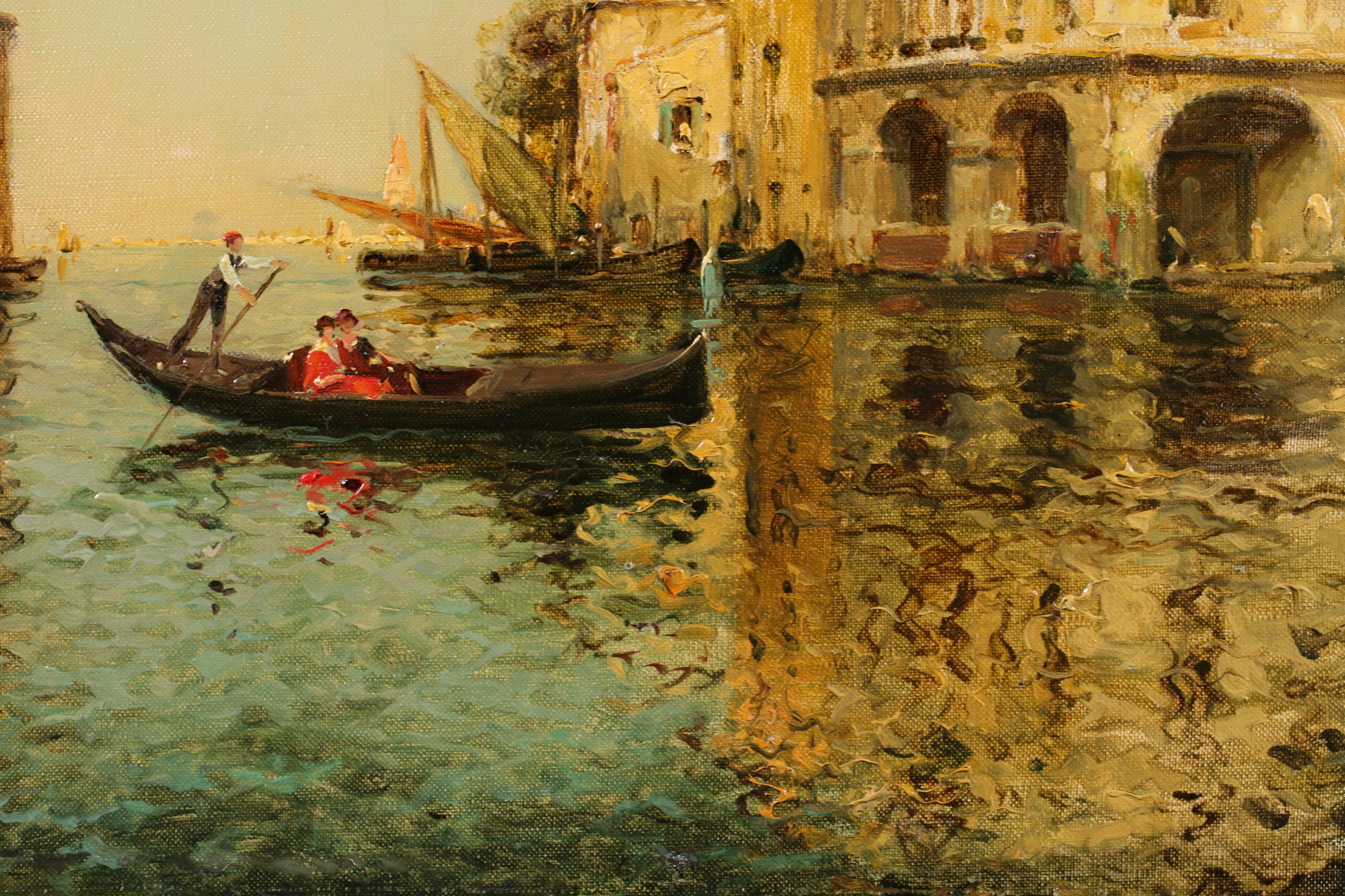 A Venetian Canal - Impressionist Landscape Oil Painting by Antoine Bouvard For Sale 4