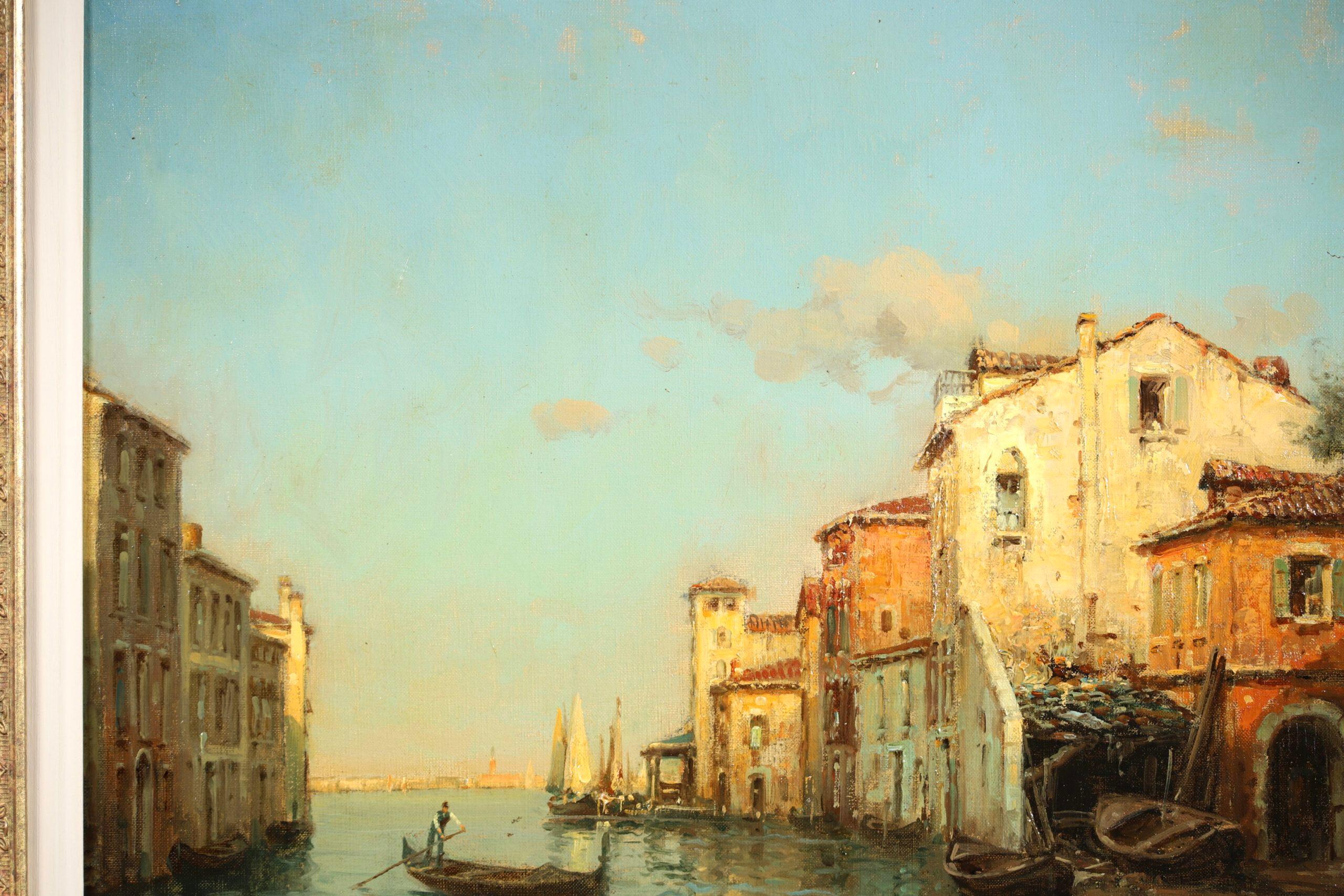 Ein venezianischer Kanal – Impressionistische Landschaft, Ölgemälde von Antoine Bouvard im Angebot 3