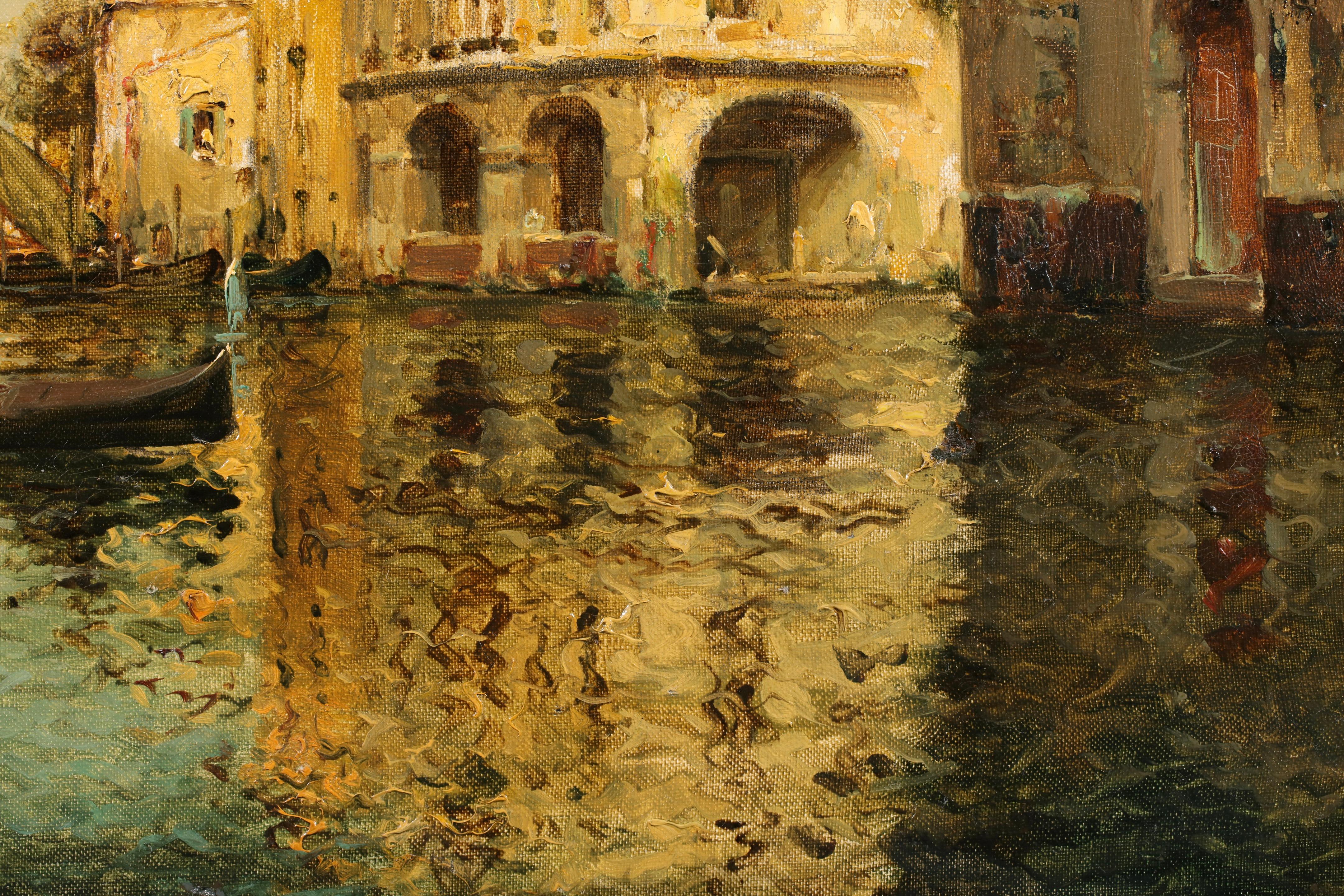 A Venetian Canal - Impressionist Landscape Oil Painting by Antoine Bouvard For Sale 5