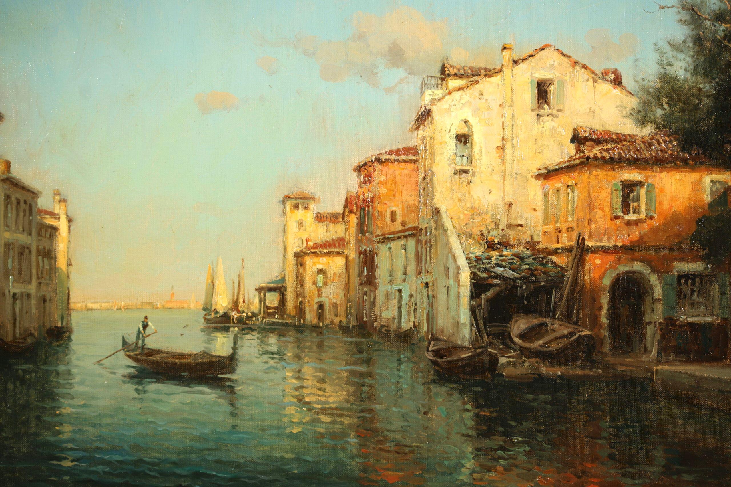 Ein venezianischer Kanal – Impressionistische Landschaft, Ölgemälde von Antoine Bouvard im Angebot 4