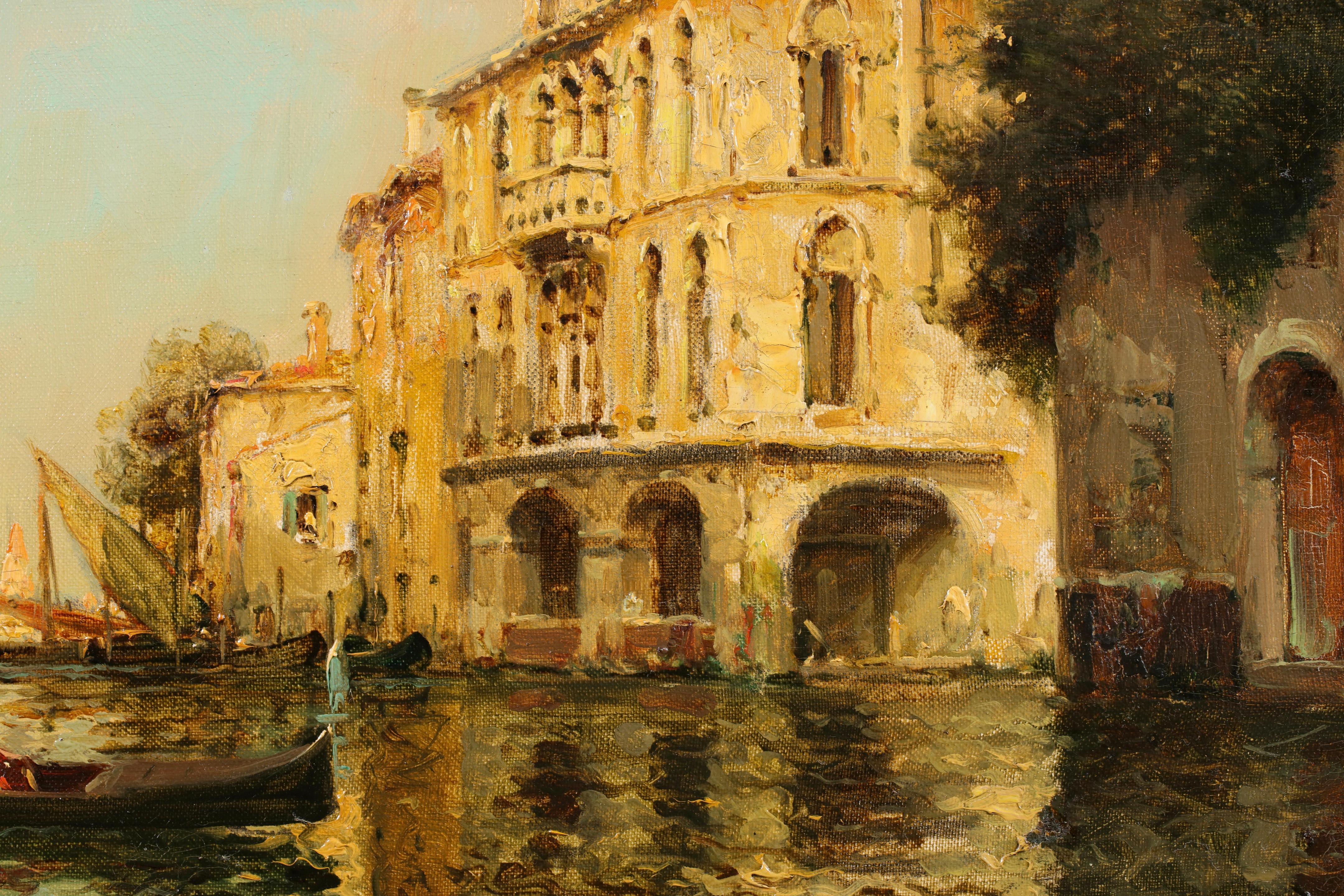 A Venetian Canal - Impressionist Landscape Oil Painting by Antoine Bouvard For Sale 6