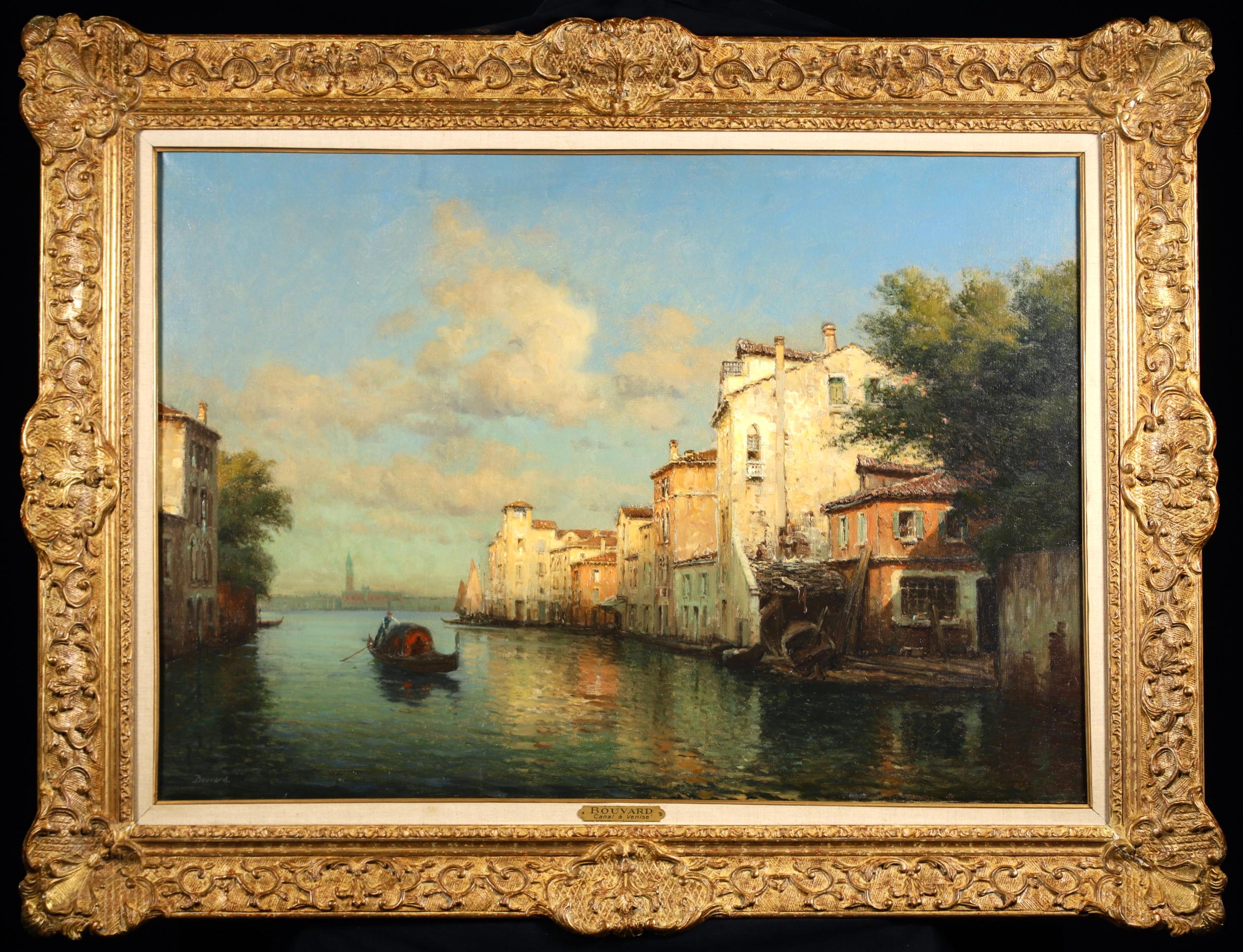 Antoine Bouvard Snr.  Landscape Painting - A Venetian Canal - Impressionist Landscape Oil Painting by Antoine Bouvard