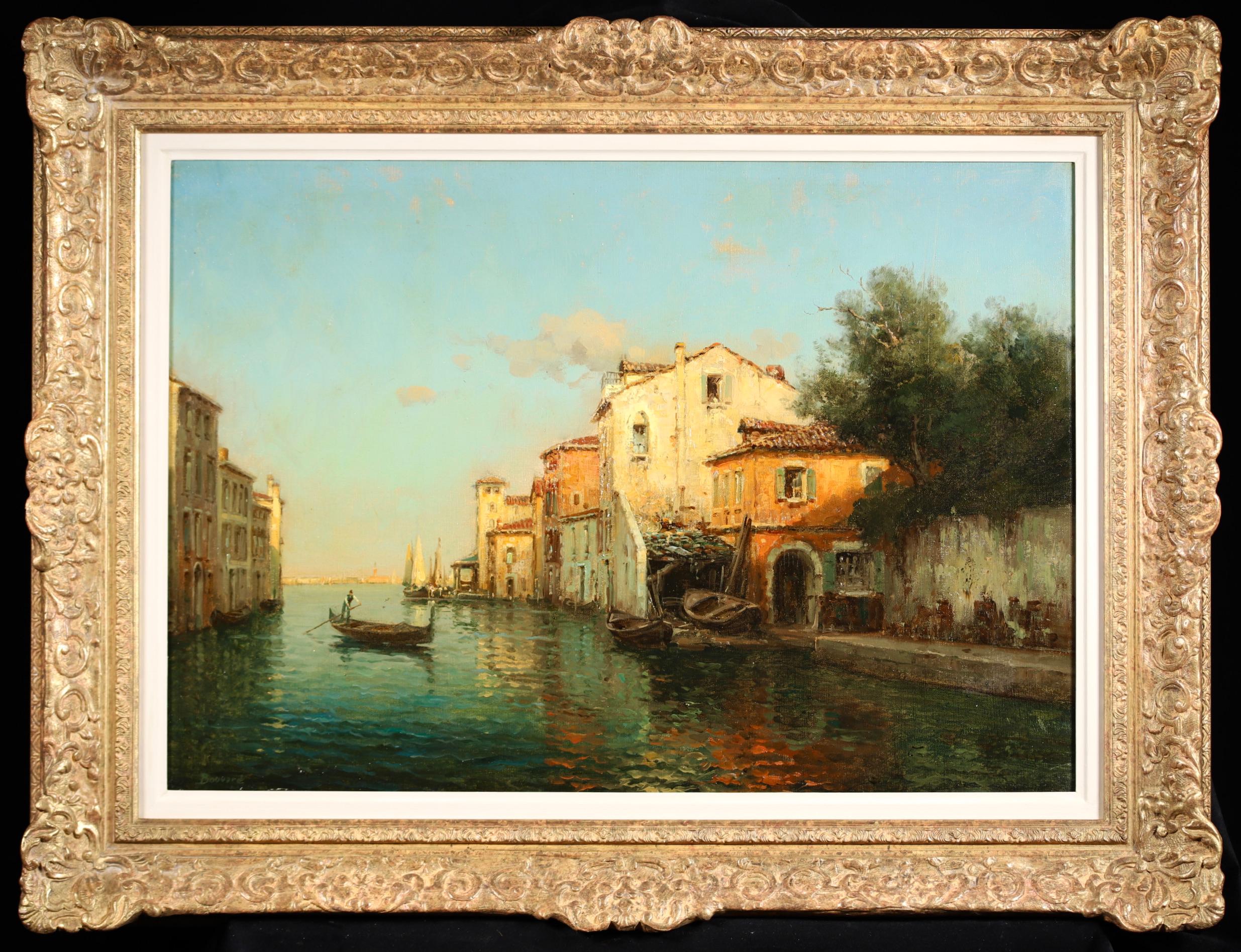 Antoine Bouvard Snr.  Landscape Painting - A Venetian Canal - Impressionist Landscape Oil Painting by Antoine Bouvard