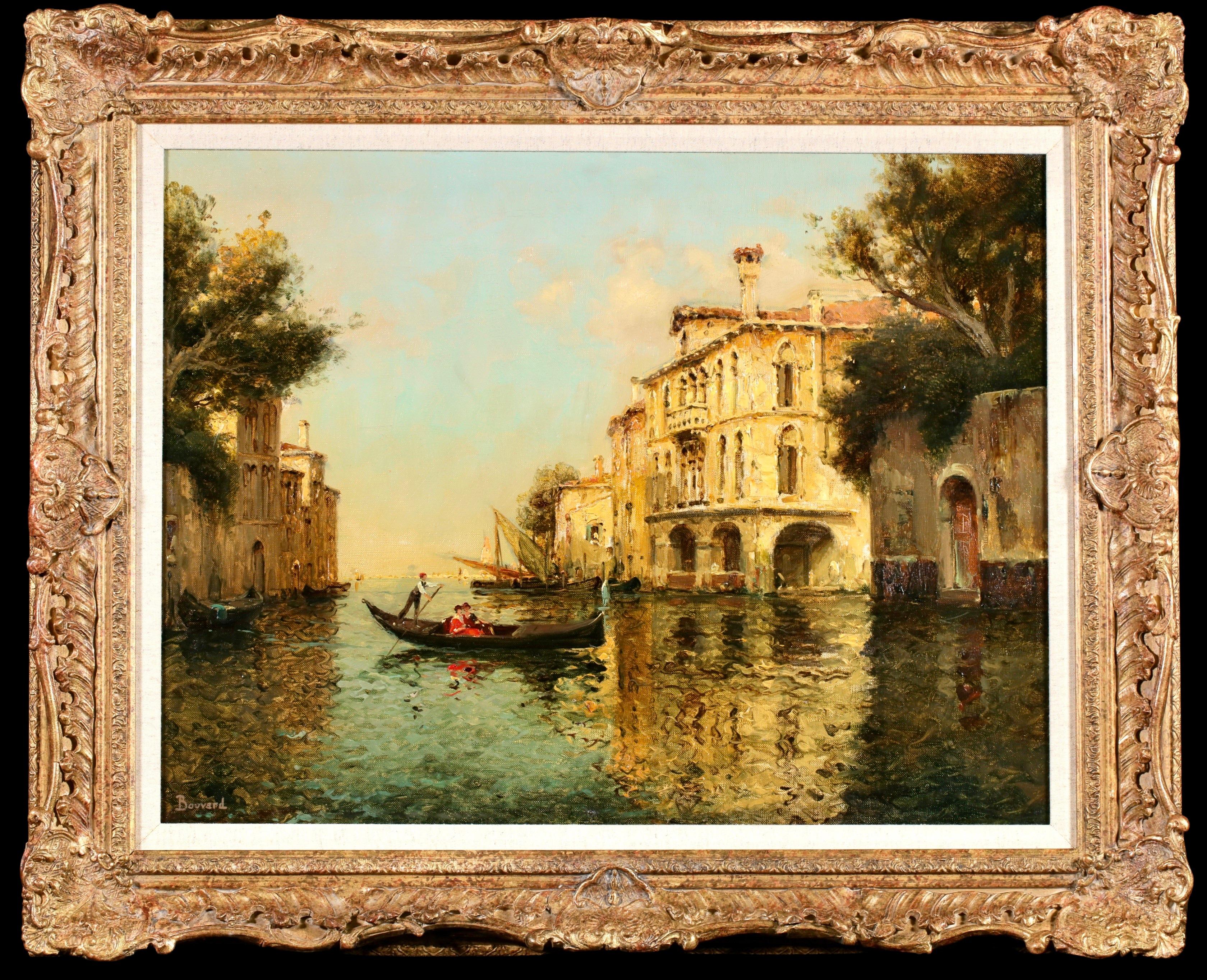 Antoine Bouvard Snr.  Landscape Painting - A Venetian Canal - Impressionist Landscape Oil Painting by Antoine Bouvard