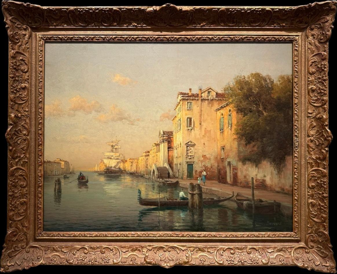 Antoine Bouvard Snr.  Landscape Painting - Backwater Canal Venice, Oil on Canvas, Framed, Signed, 20th Century
