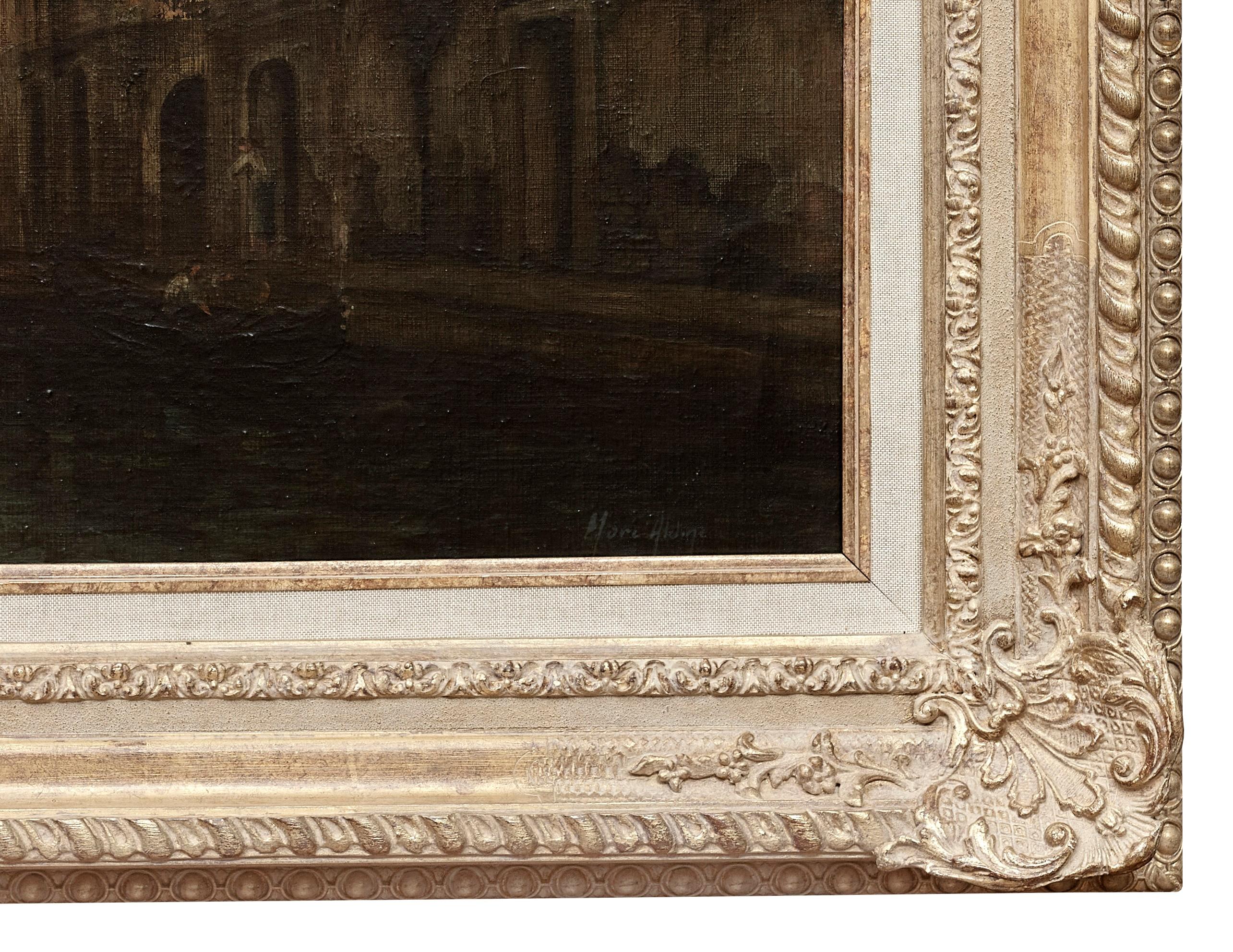 Lueur du soir Peinture impressionniste d'un paysage de Venise, reflets d'eau en vente 2