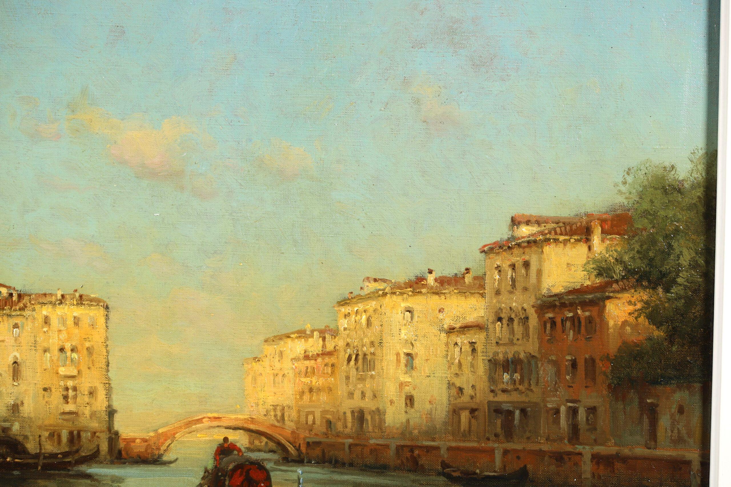Gondolier on a Canal - Impressionist Landscape Oil Painting by Antoine Bouvard For Sale 2