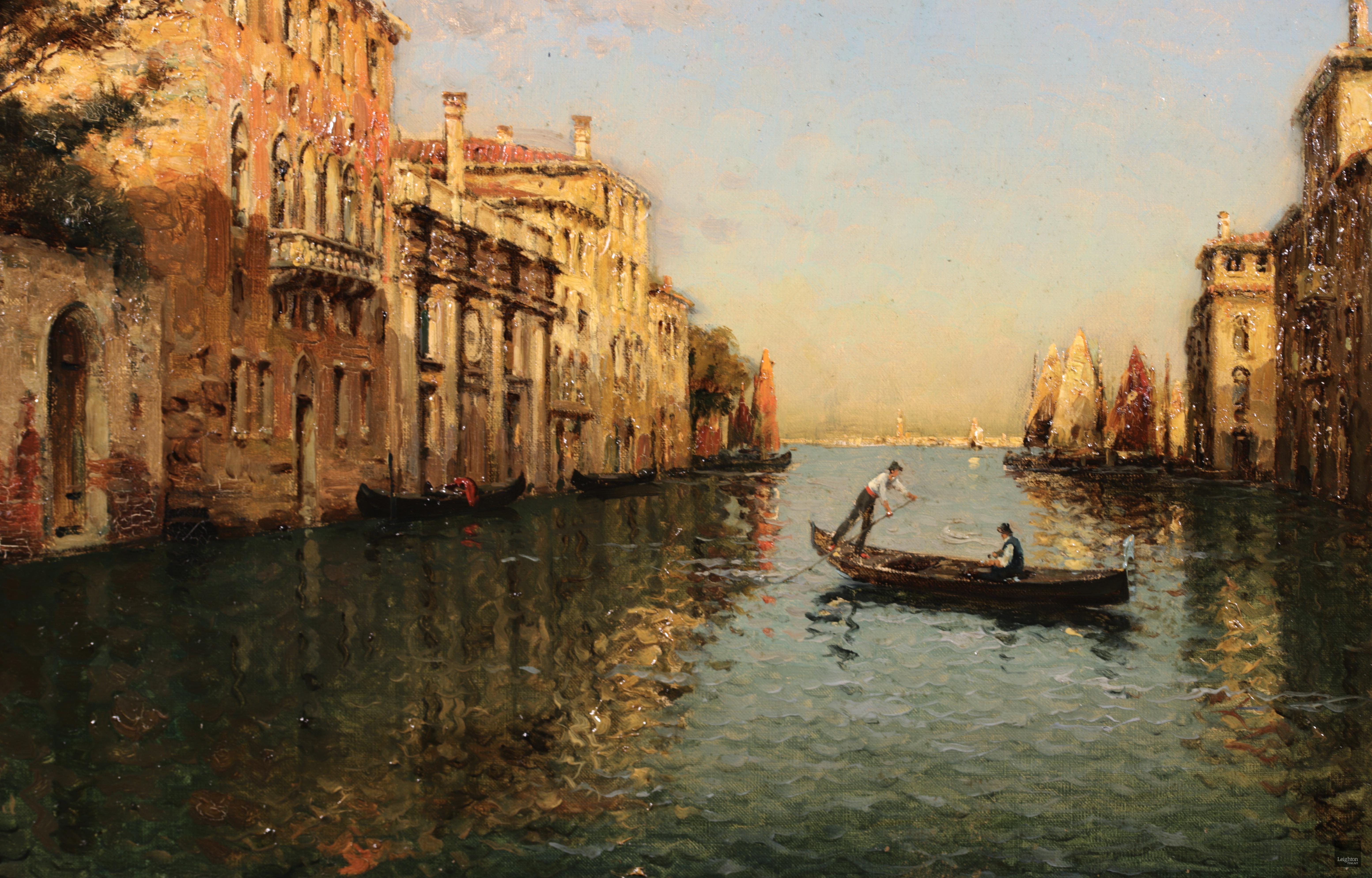 Gondoliers on a canal - Venice - Impressionist Oil, Landscape by Antoine Bouvard 4