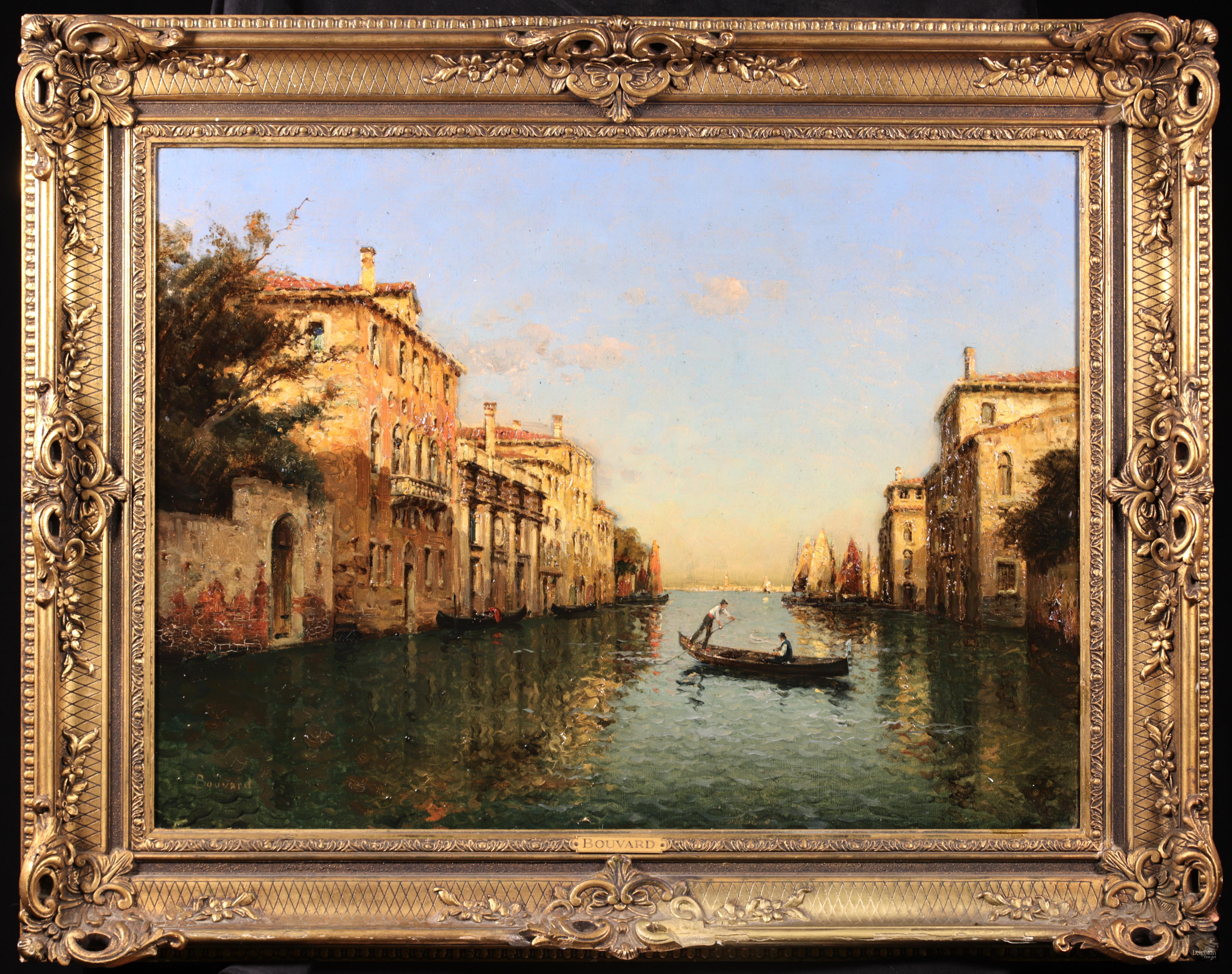 Antoine Bouvard Snr.  Figurative Painting - Gondoliers on a canal - Venice - Impressionist Oil, Landscape by Antoine Bouvard