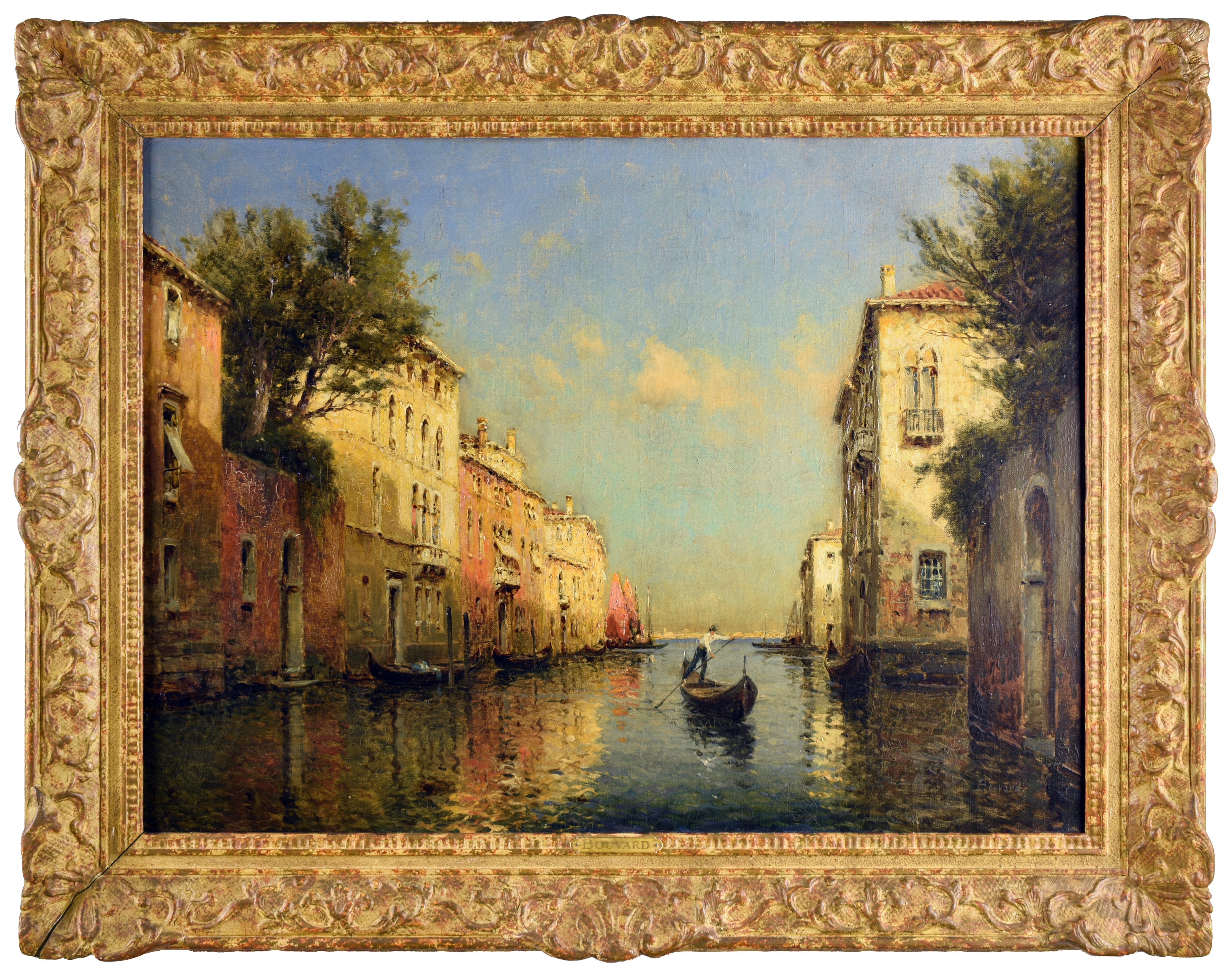 Magnificent Pair of Canal Views, Venice. Pristine condition. - Painting by Antoine Bouvard Snr. 