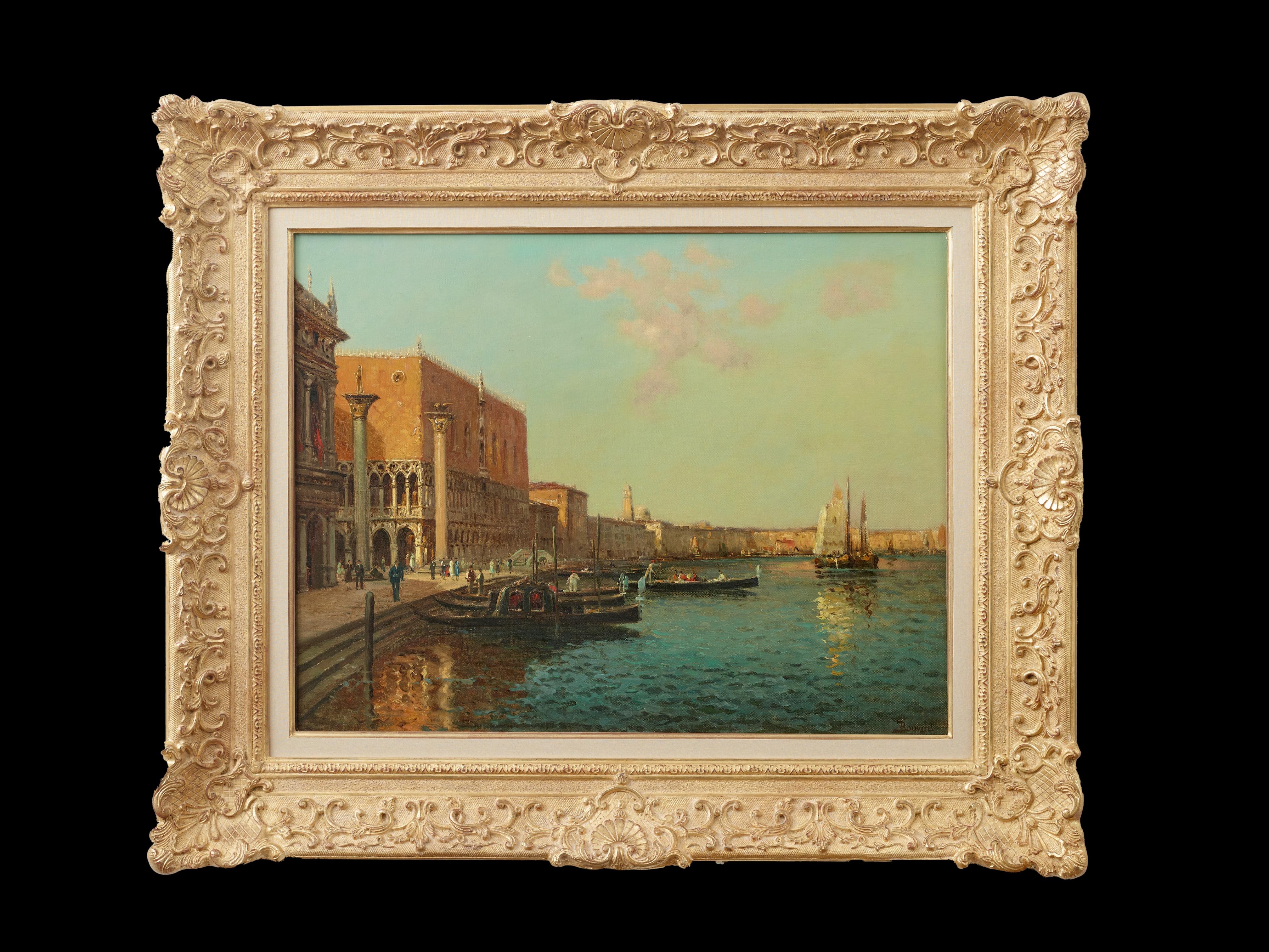 Venetian Glow Landscape painting of Venice, Grand Canal,  Della Salute, Piazza – Painting von Antoine Bouvard Snr. 