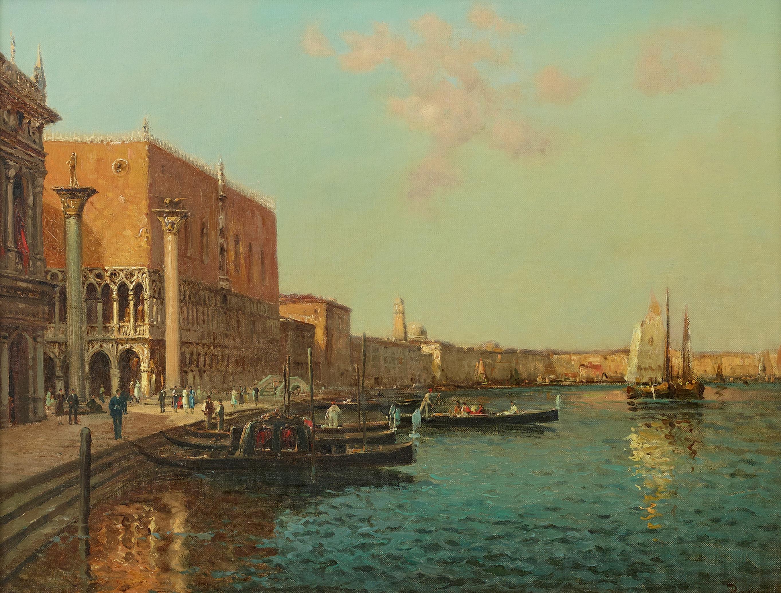 Venetian Glow Landscape painting of Venice, Grand Canal,  Della Salute, Piazza