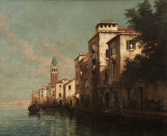 Venetian Landscape of Buildings, gondola and Canal. Venice 'Evening Glow'