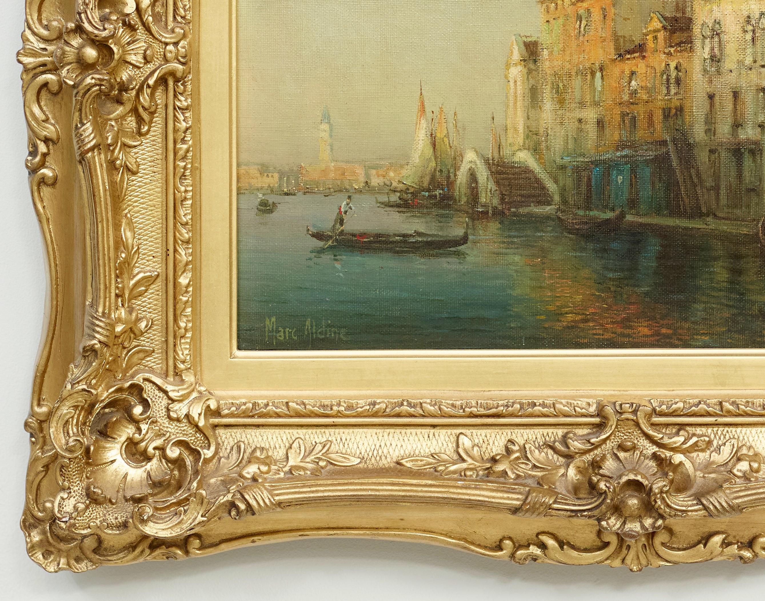 Venetian Sunset Impressionist Landscape City Scape of Venice, harbour, boats (Impressionismus), Painting, von Antoine Bouvard Snr. 