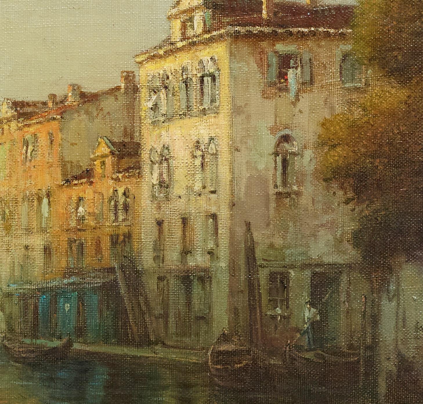 Venetian Sunset Impressionist Landscape City Scape of Venice, harbour, boats (Braun), Landscape Painting, von Antoine Bouvard Snr. 