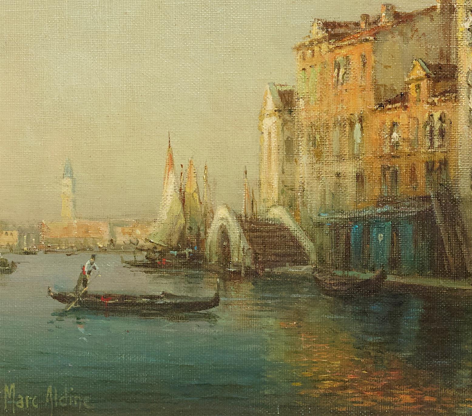 Venetian Sunset Impressionist Landscape City Scape of Venice, harbour, boats im Angebot 2