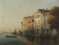 Venetian Sunset Impressionist Landscape City Scape of Venice, harbour, boats