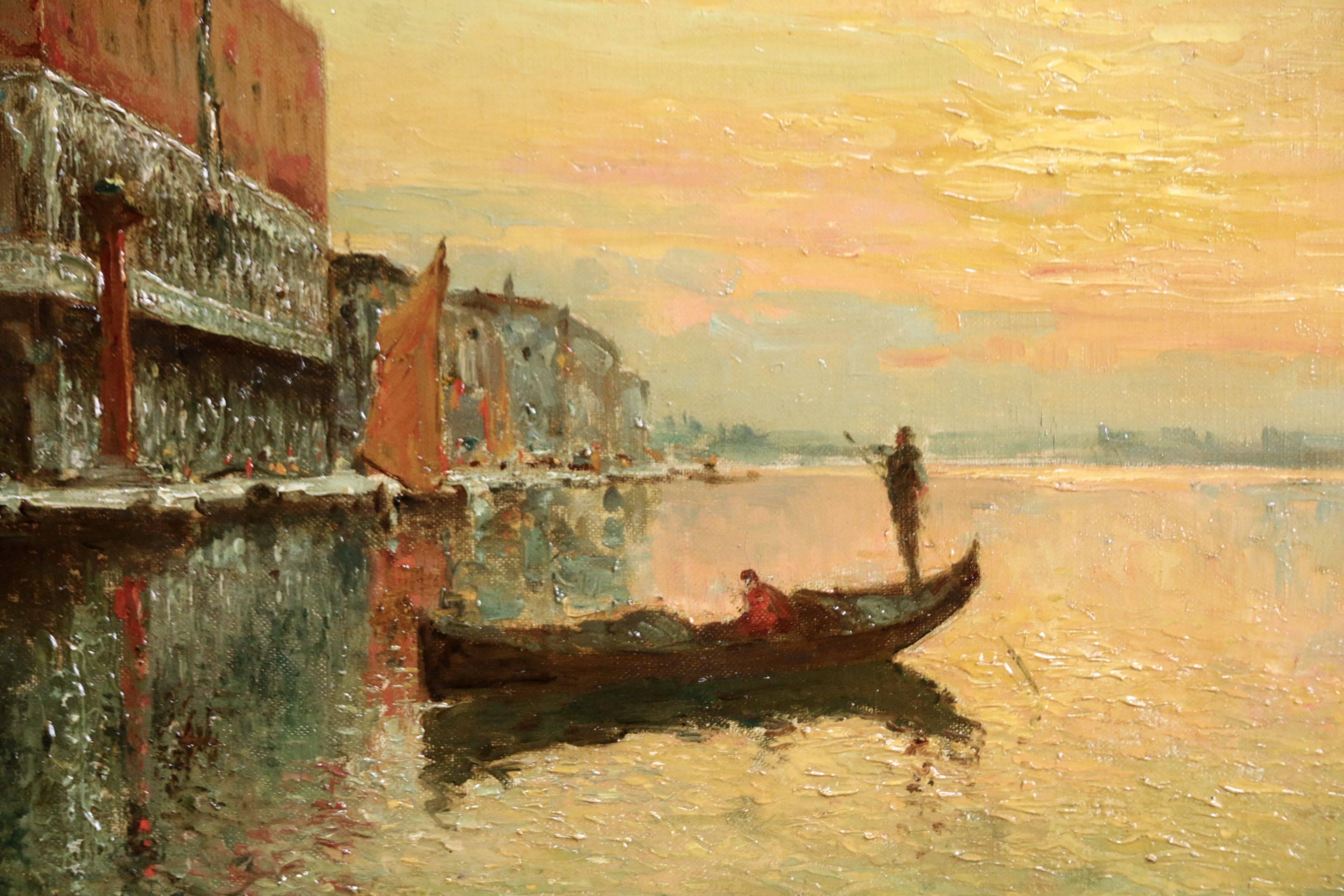 Venice - Doges Palace - Sunset - Impressionist Oil, Canal Landscape by A Bouvard - Painting by Antoine Bouvard Snr. 