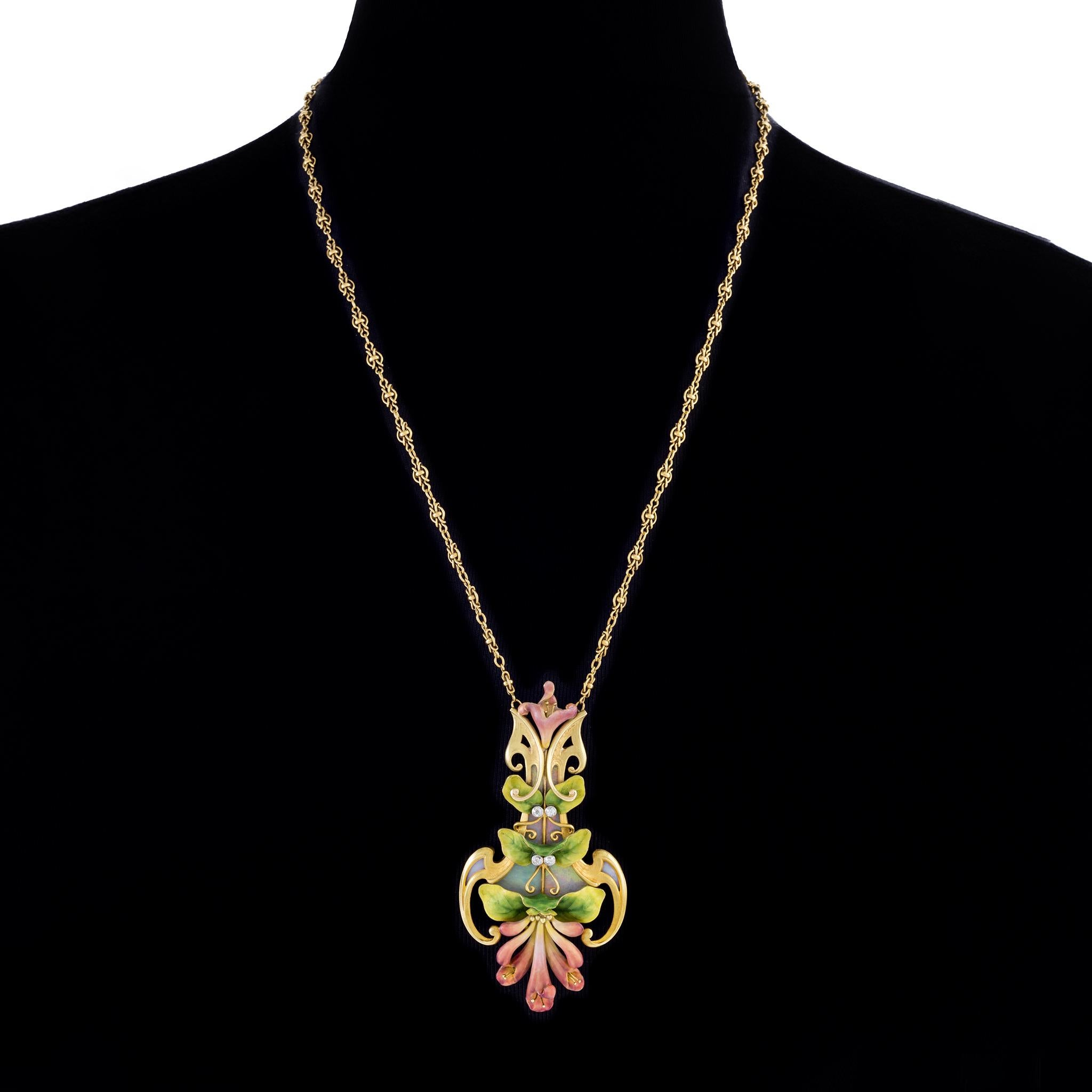 Antoine Bricteux Enamel, Opal, and Diamond Pendant Necklace In Excellent Condition In New York, NY