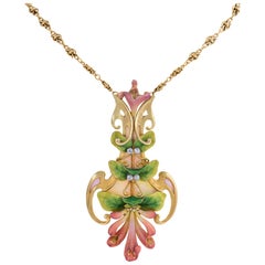 Antoine Bricteux Enamel, Opal, and Diamond Pendant Necklace