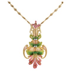 Antoine Bricteux Enamel, Opal, and Diamond Pendant Necklace