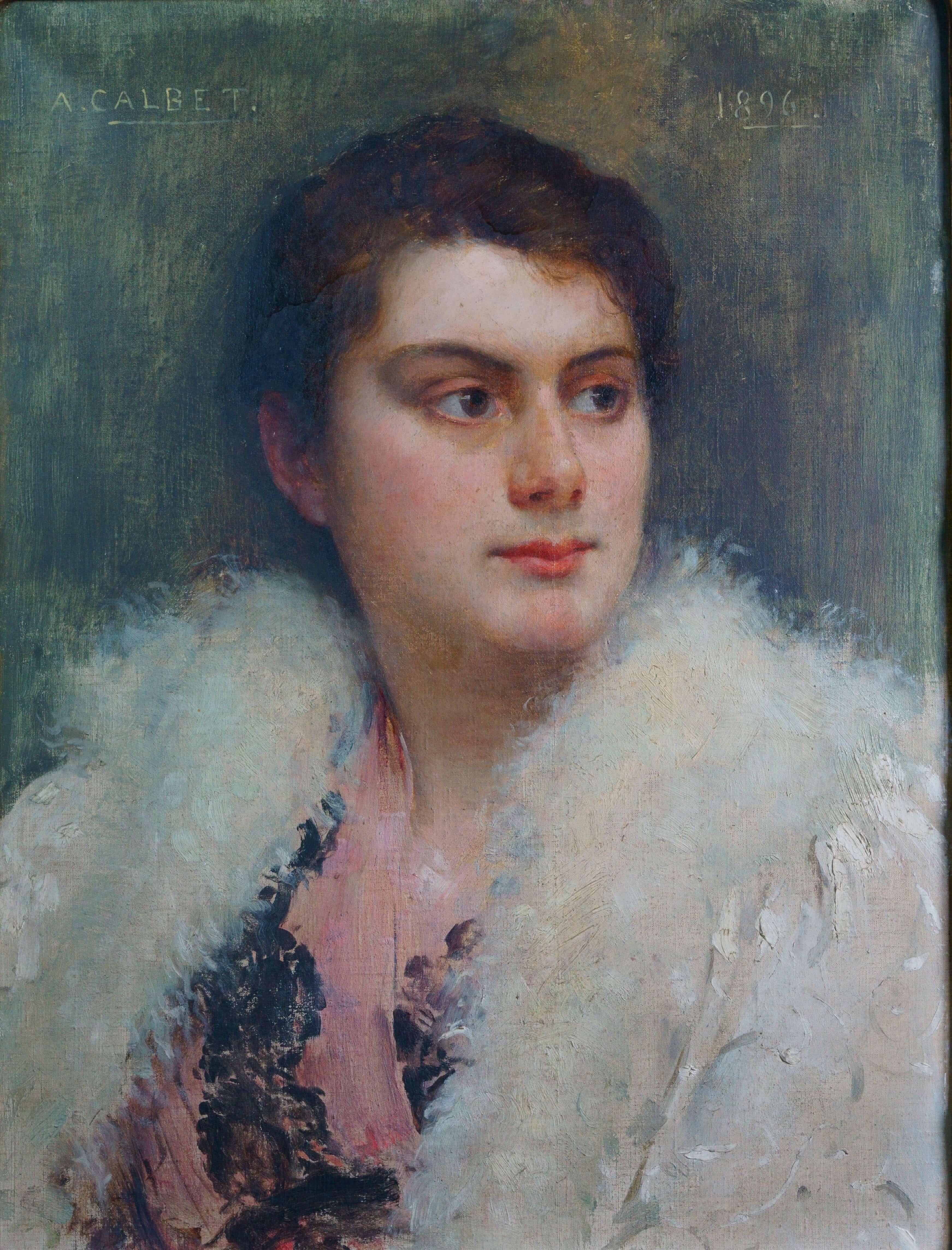 19a Escuela Francesa Retrato de una mujer Fechado 1896 Pintura al óleo sobre lienzo - Painting de Antoine Calbet