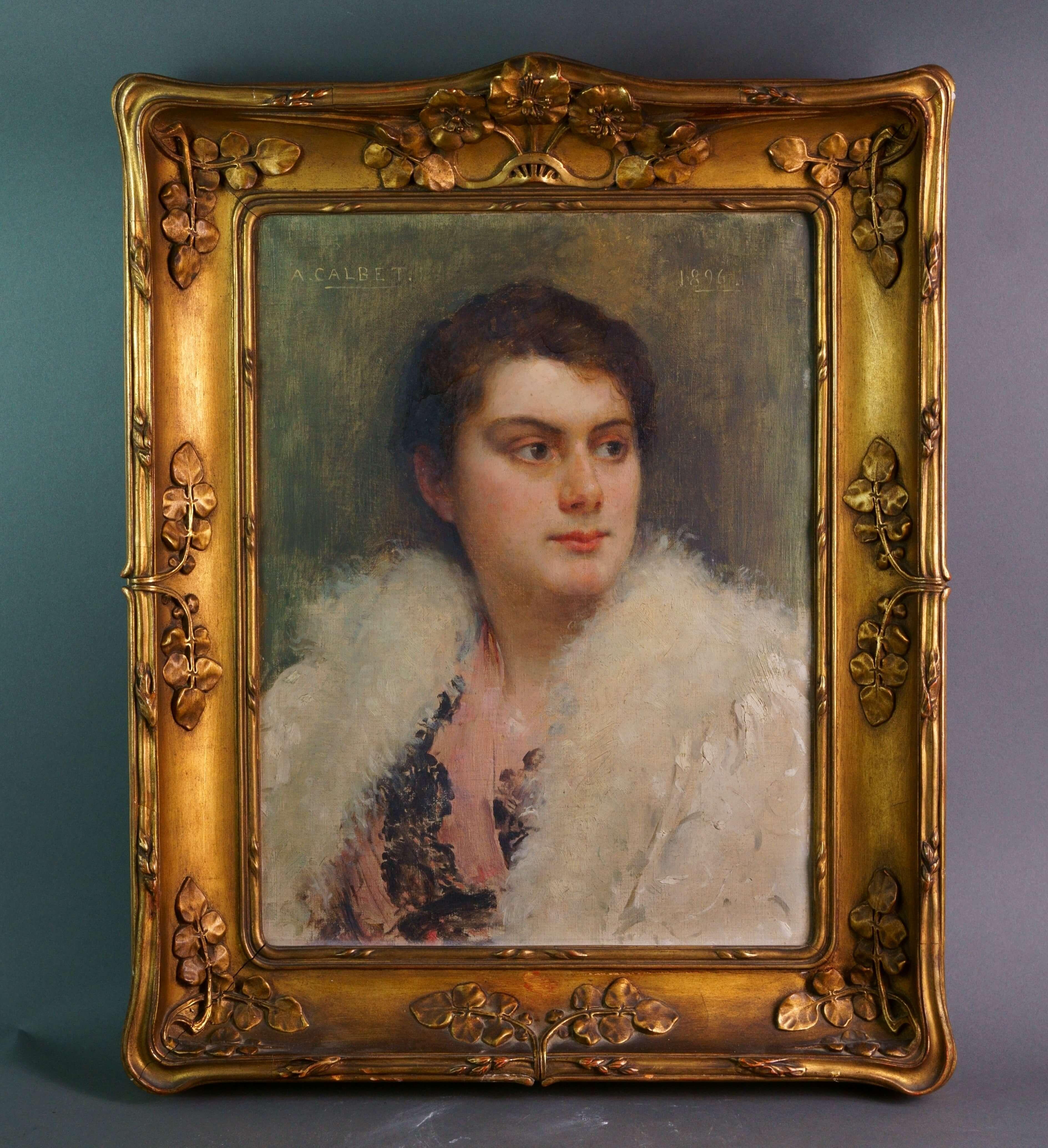 Portrait Painting de Antoine Calbet - 19a Escuela Francesa Retrato de una mujer Fechado 1896 Pintura al óleo sobre lienzo
