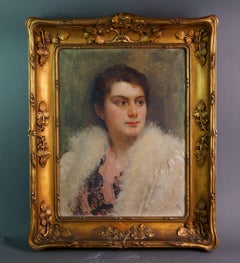 Antique Antoine Calbet (1860-1942) Portrait of a Woman Signed and Dated 1896