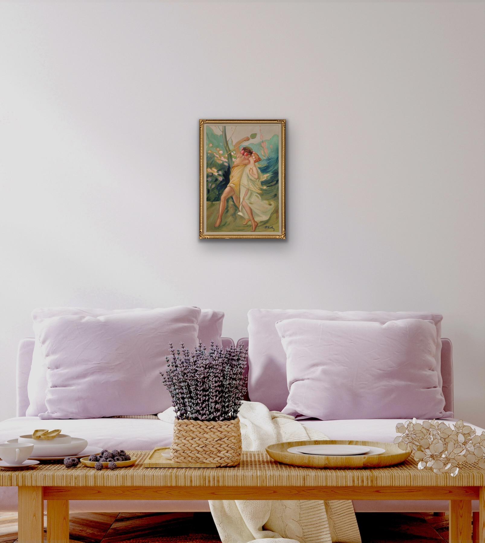 Peinture d'époque Art nouveau, Affaire d'amour grecque entre Thésée et Ariane en vente 8
