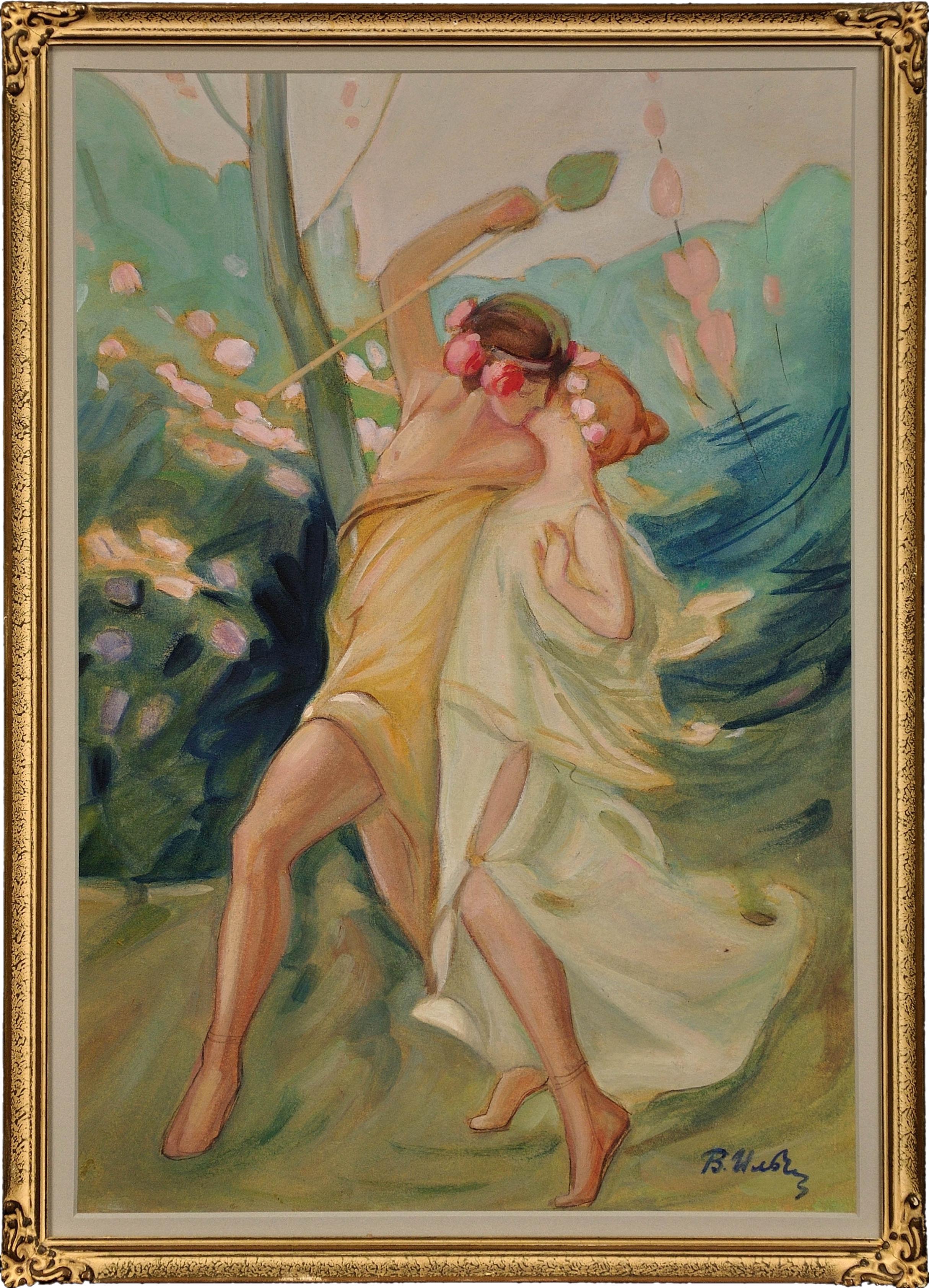 Cuadro de época Art Nouveau enmarcado Un romance griego Teseo y Ariadna