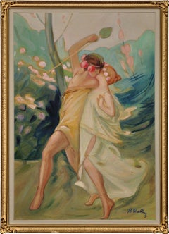 Cuadro de época Art Nouveau enmarcado Un romance griego Teseo y Ariadna
