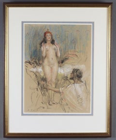 French art circa 1900-1910, portrait of a nude and orientalist, pastel signed.