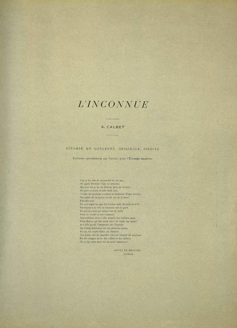 L'Inconnue - Original Lithograph by Antoine Calbet - 1897 2