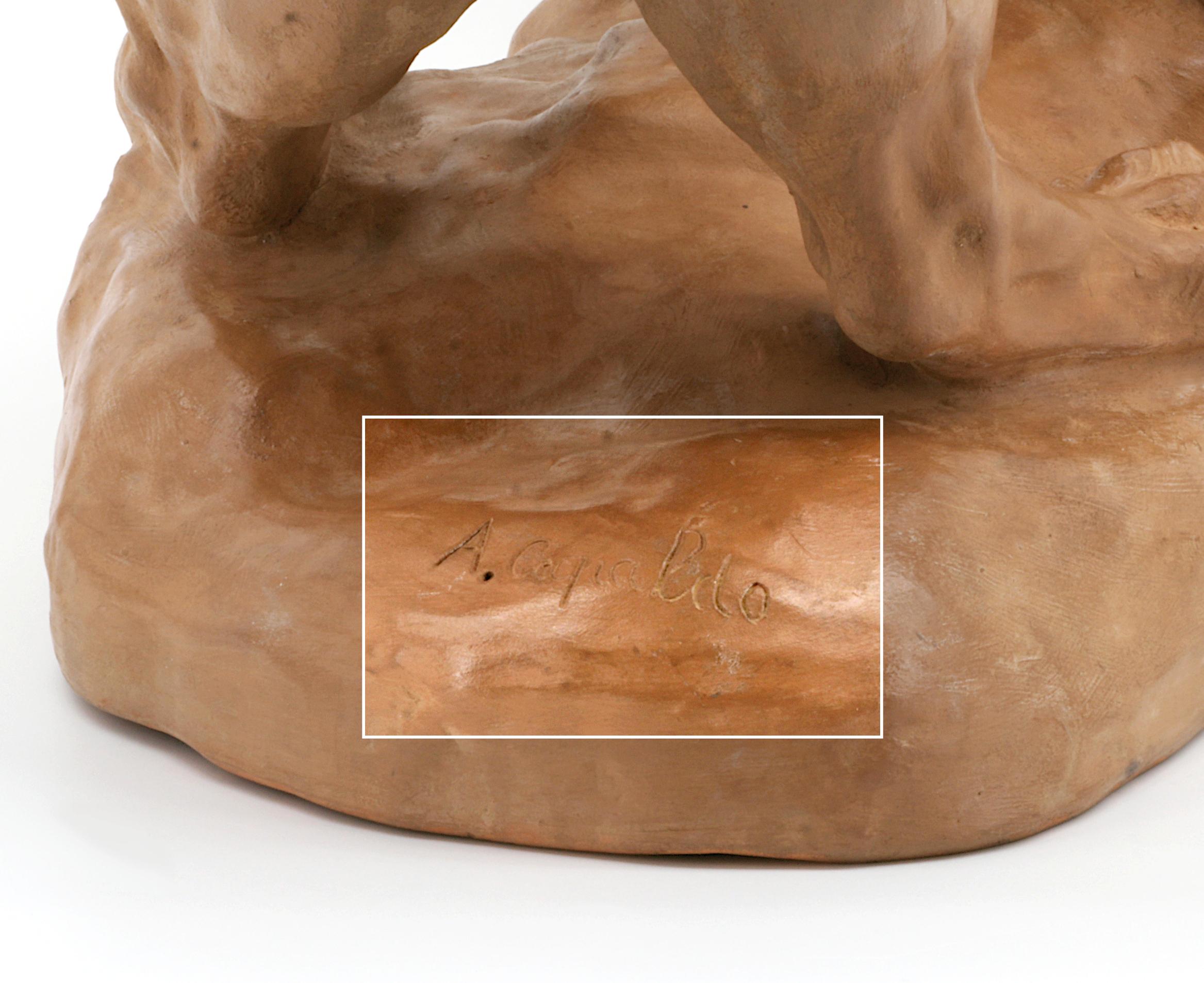 Leona francesa de terracota Art Decó Antoine Capaldo, década de 1910 en venta 4