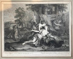 Antoine Coypel Engraving "Amor and Psyche" by Jean Audran, 18th Century