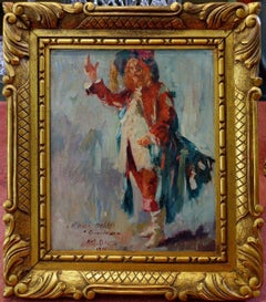 Portrait of a comedian, Original Antique oil on canvas, Belgian School