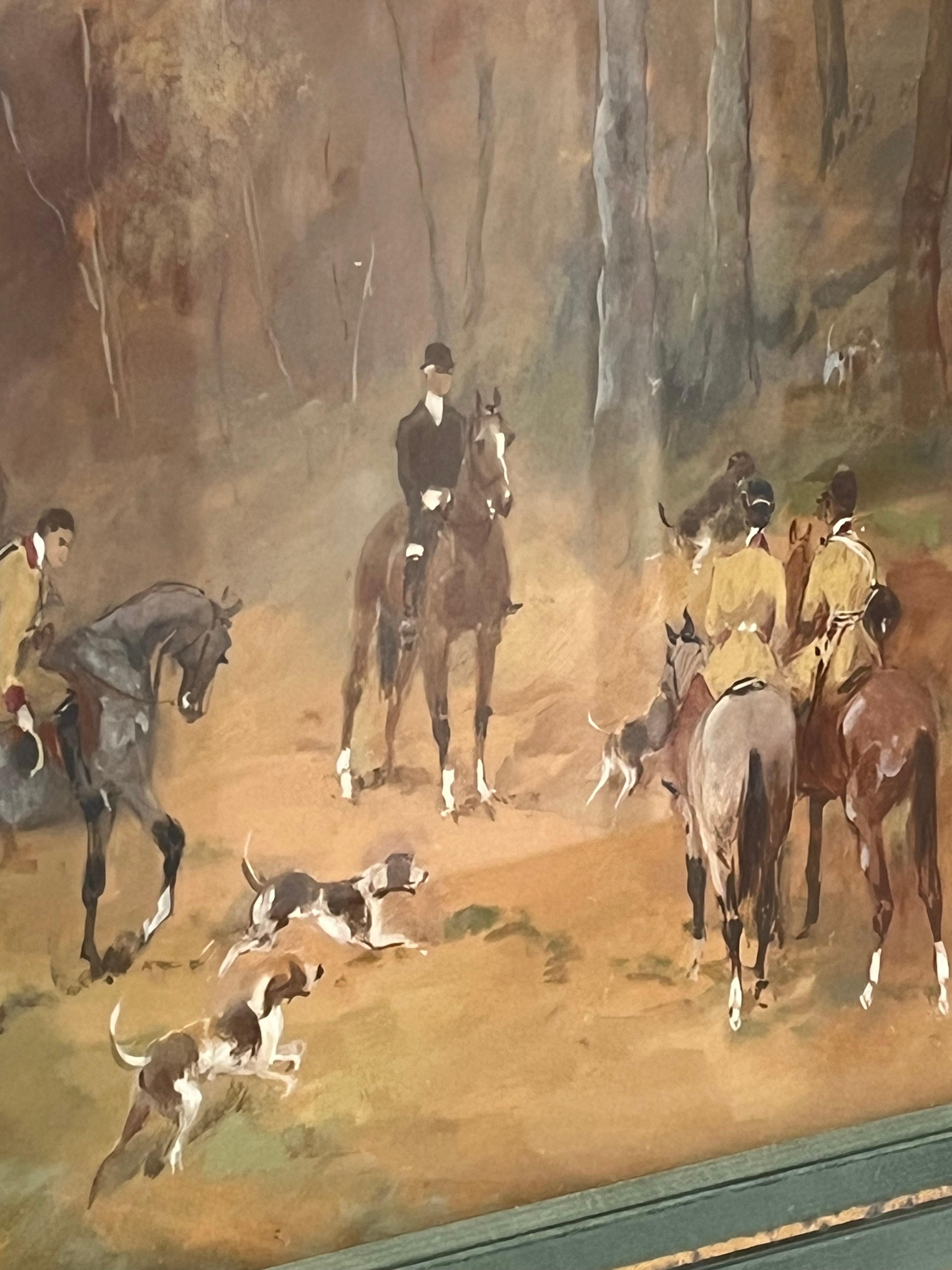 Chasseurs d'Automne - Marron Animal Painting par Antoine de la Boulaye