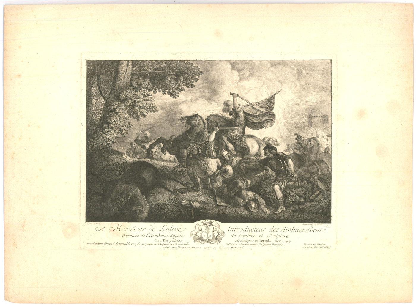 Antoine de Marcenay de Ghuy, after Joseph Parrocel - 1755 Engraving, The Battle For Sale 3