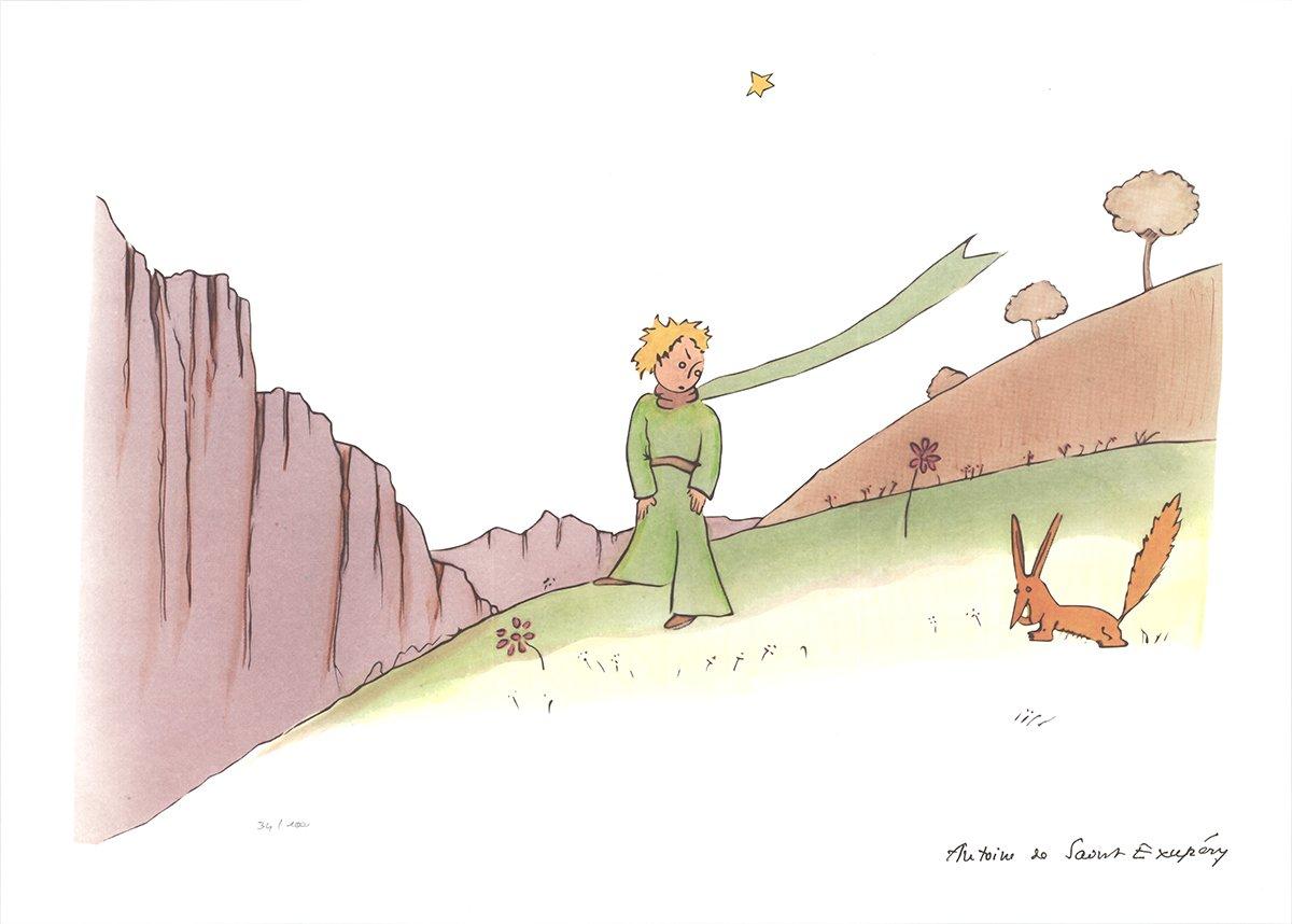 2015 Antoine de Saint Exupery 'The Little Prince and the Fox' Modernism Brown, Gr - Print by Antoine de saint Exupery