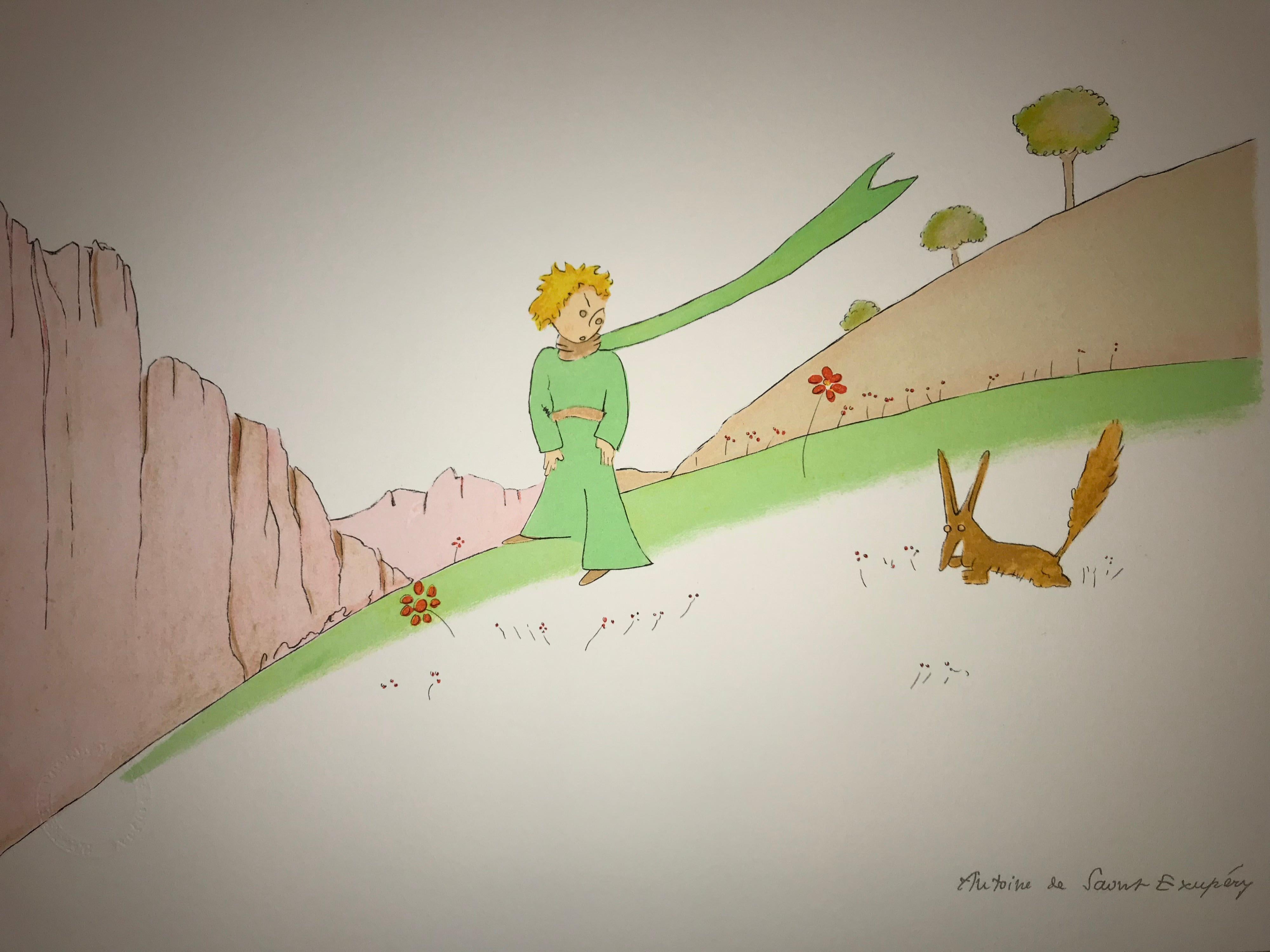 Antoine de saint Exupery Figurative Print - Le Petit Prince et le Renard - Lithograph - 1900-1944 - Platesigned