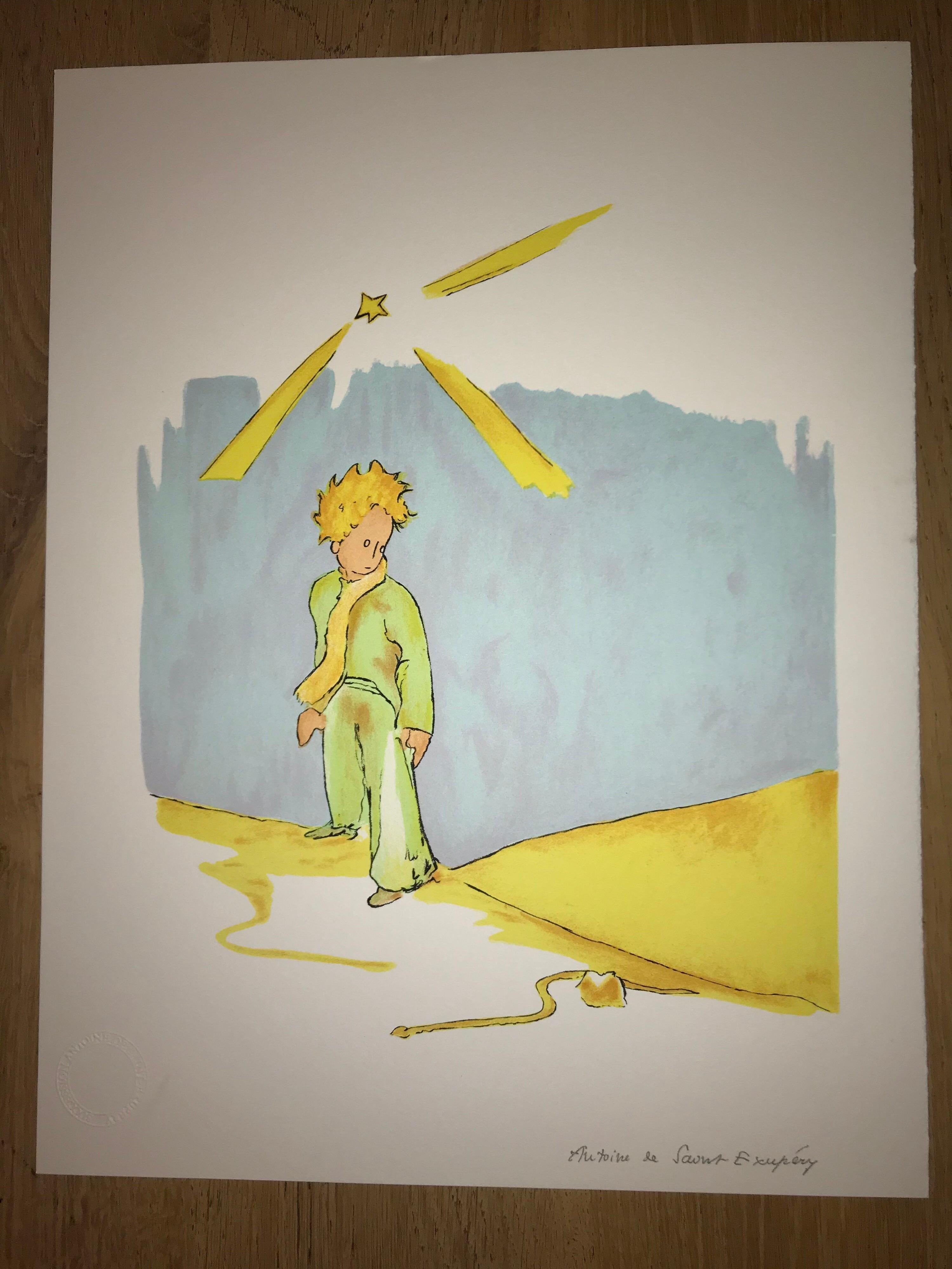 Le Petit Prince et le Serpent - Lithograph - 1900-1944 - Platesigned - Print by Antoine de saint Exupery